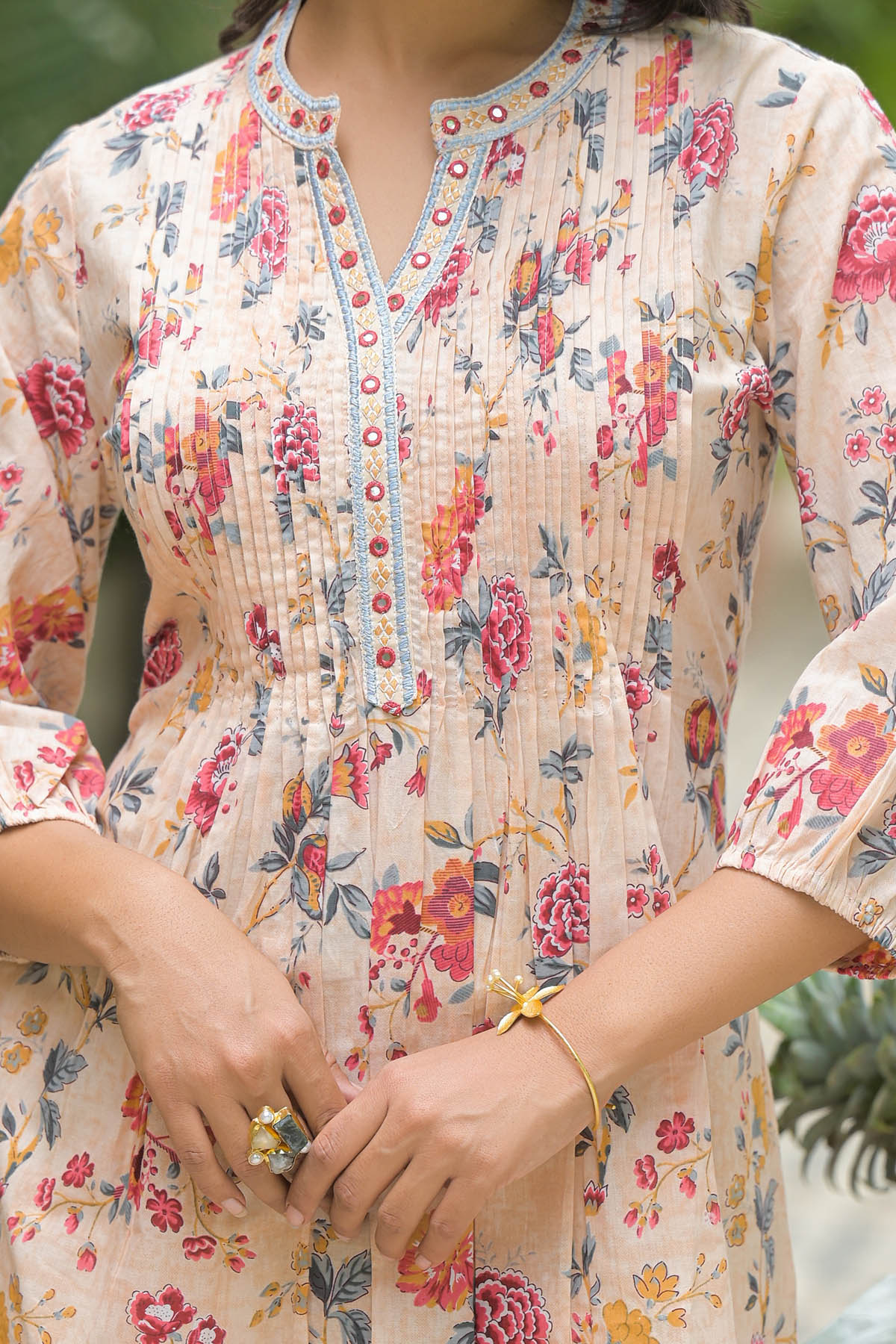 Beige Floral Cotton Co-Ord Set | Bairaas