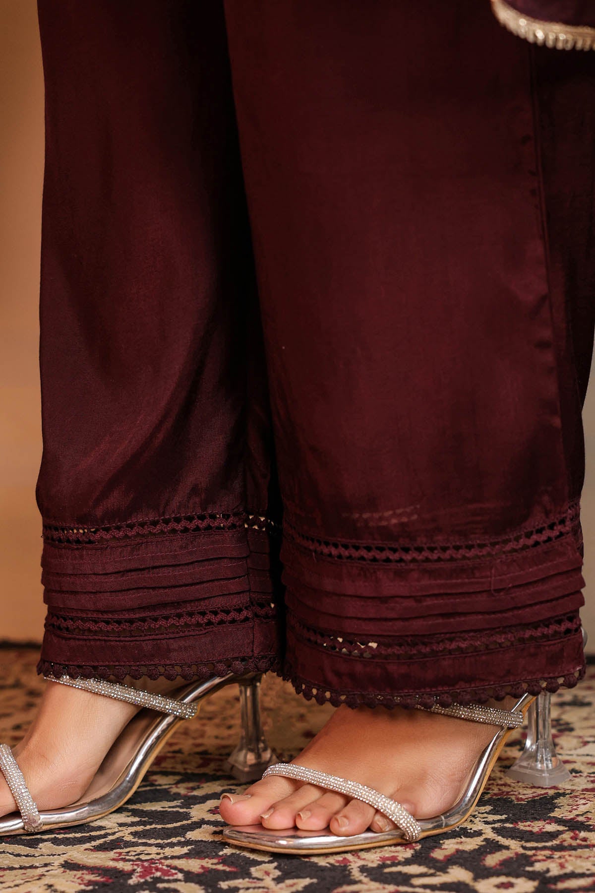 Maroon Shimmer Embroidered Pakistani Suit Set