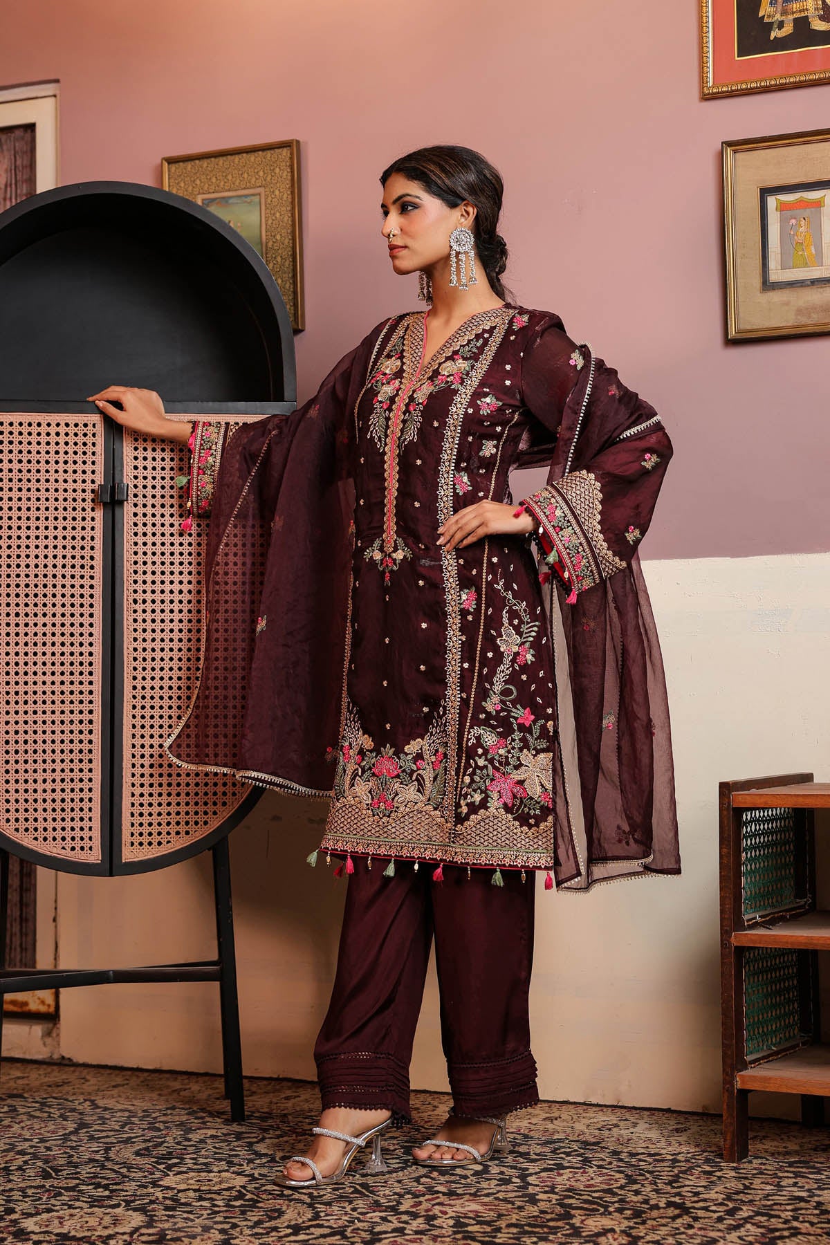 Maroon Shimmer Embroidered Pakistani Suit Set