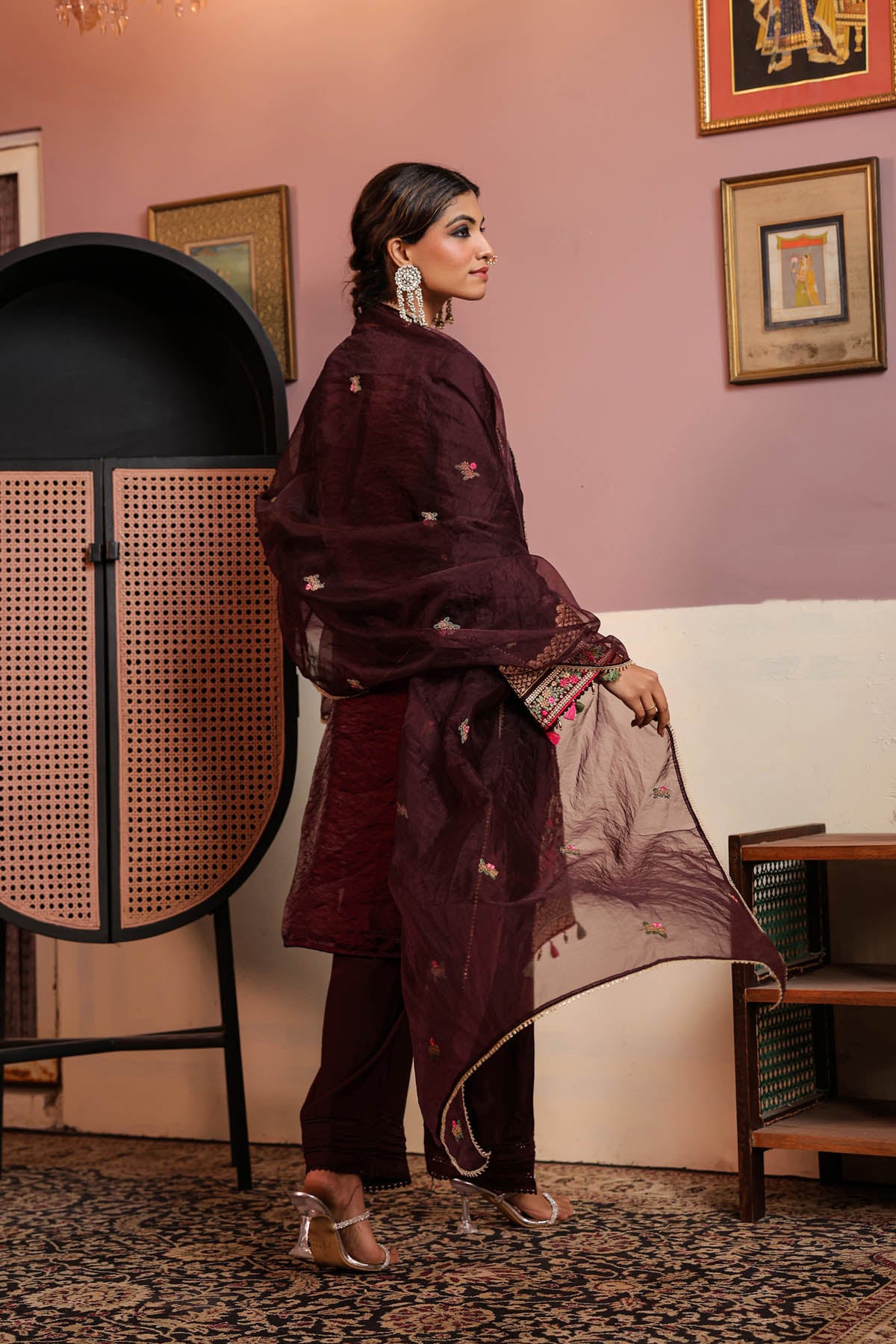 Maroon Shimmer Embroidered Pakistani Suit Set