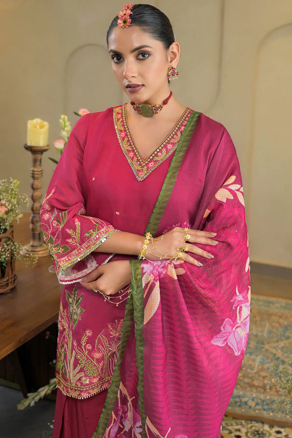 Pink Chanderi Embroidered Farsi Salwar Set | Bairaas