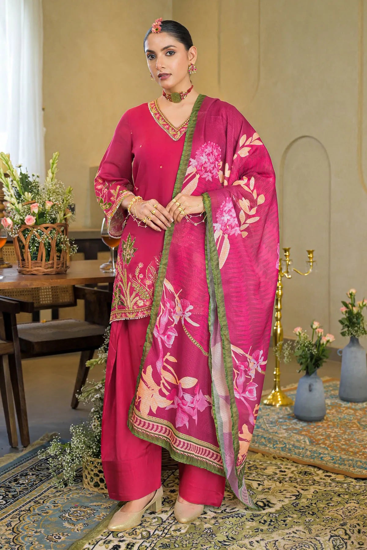 Pink Chanderi Embroidered Farsi Salwar Set | Bairaas