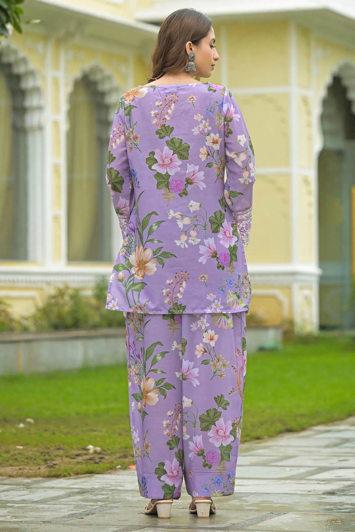 Lavender Cotton Embroidered Farsi Salwar Set