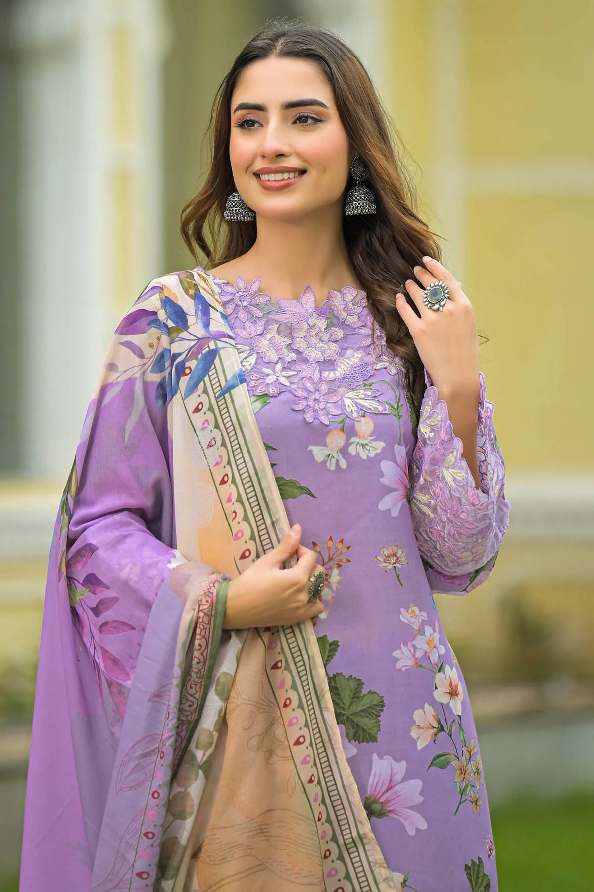 Lavender Cotton Embroidered Farsi Salwar Set