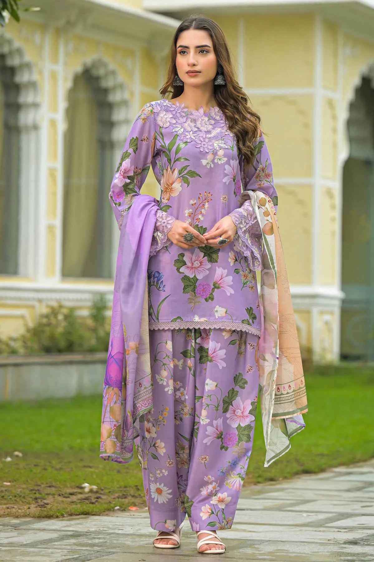 Lavender Cotton Embroidered Farsi Salwar Set
