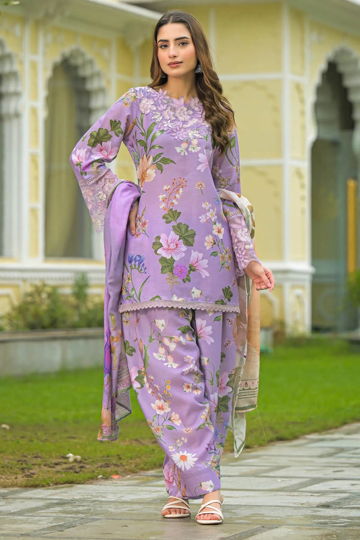 Lavender Cotton Embroidered Farsi Salwar Set