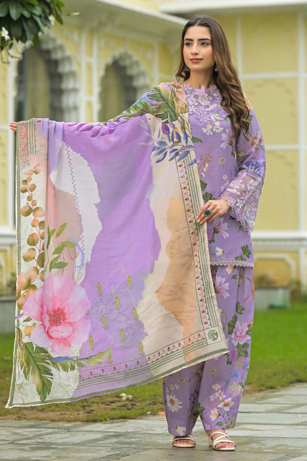 Lavender Cotton Embroidered Farsi Salwar Set