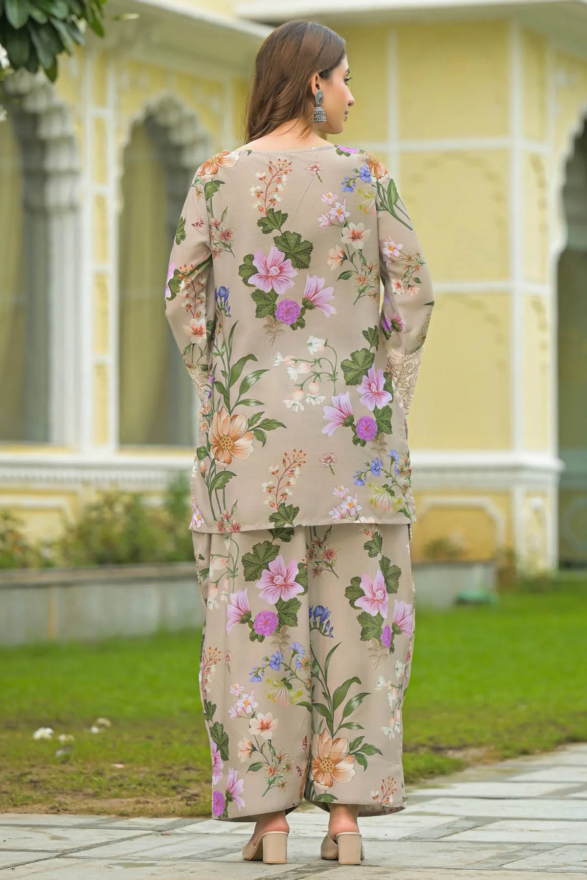 Beige Cotton Embroidered Farsi Salwar Set