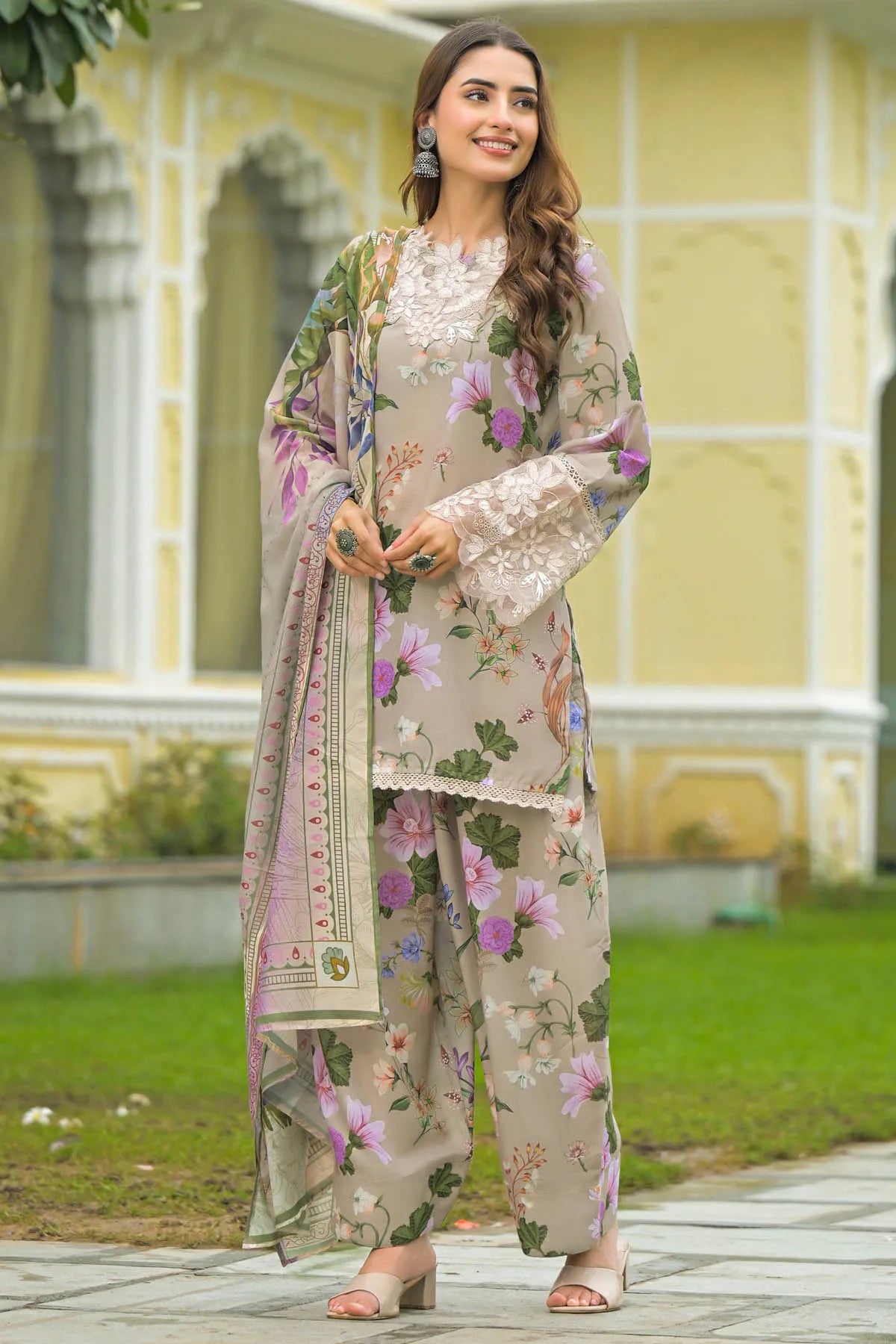 Beige Cotton Embroidered Farsi Salwar Set