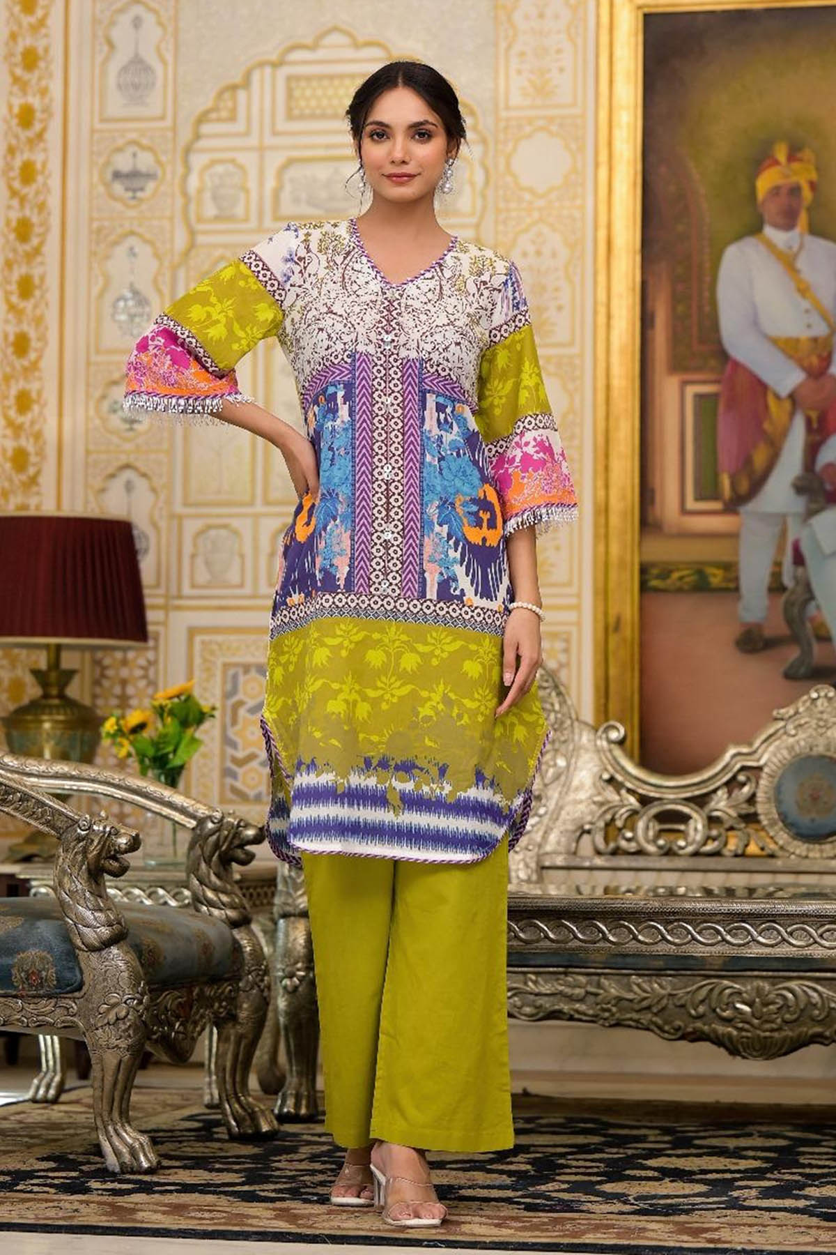 Green Cotton Printed Co-Ord Set