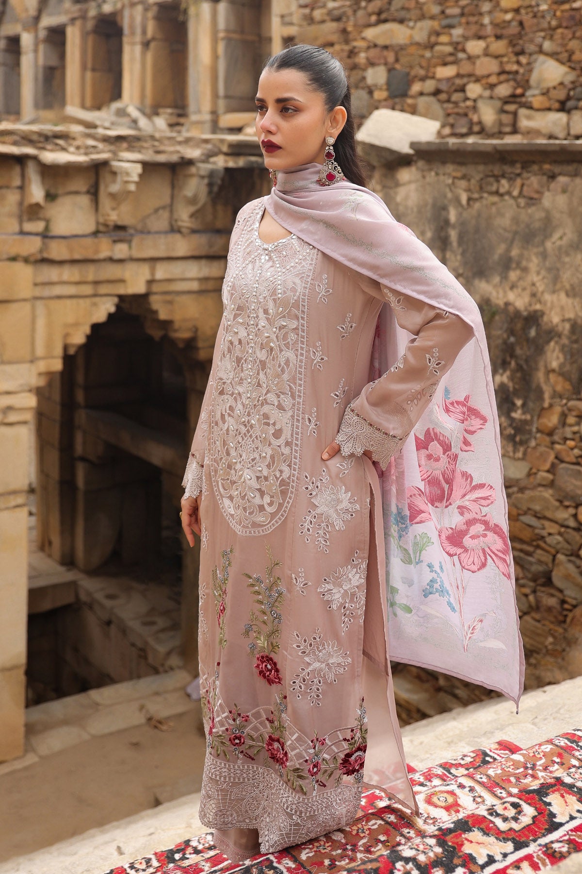 PINK ORGANZA STRAIGHT KURTA WITH PANT AND DUPATTA