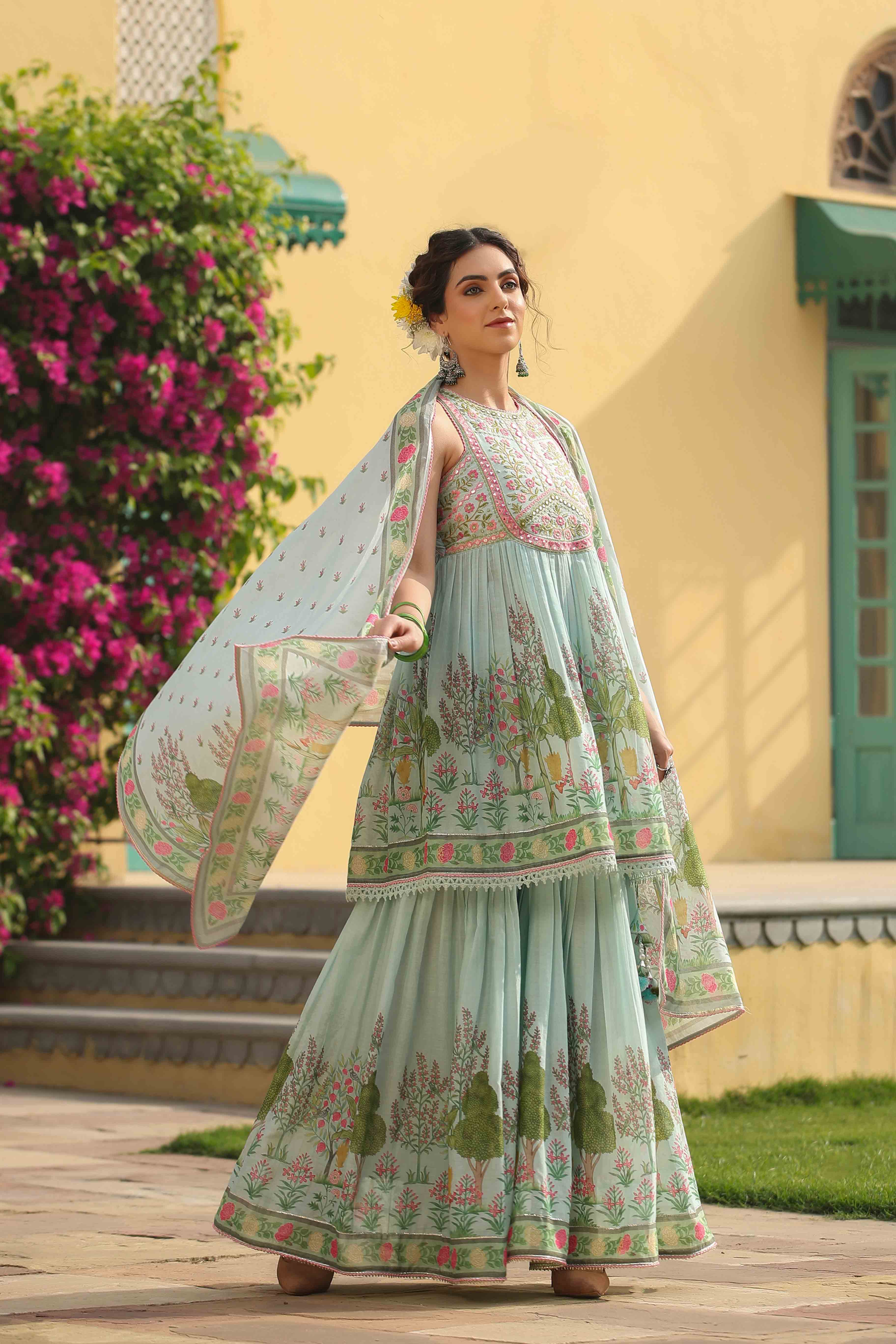Sea Green Sharara Set