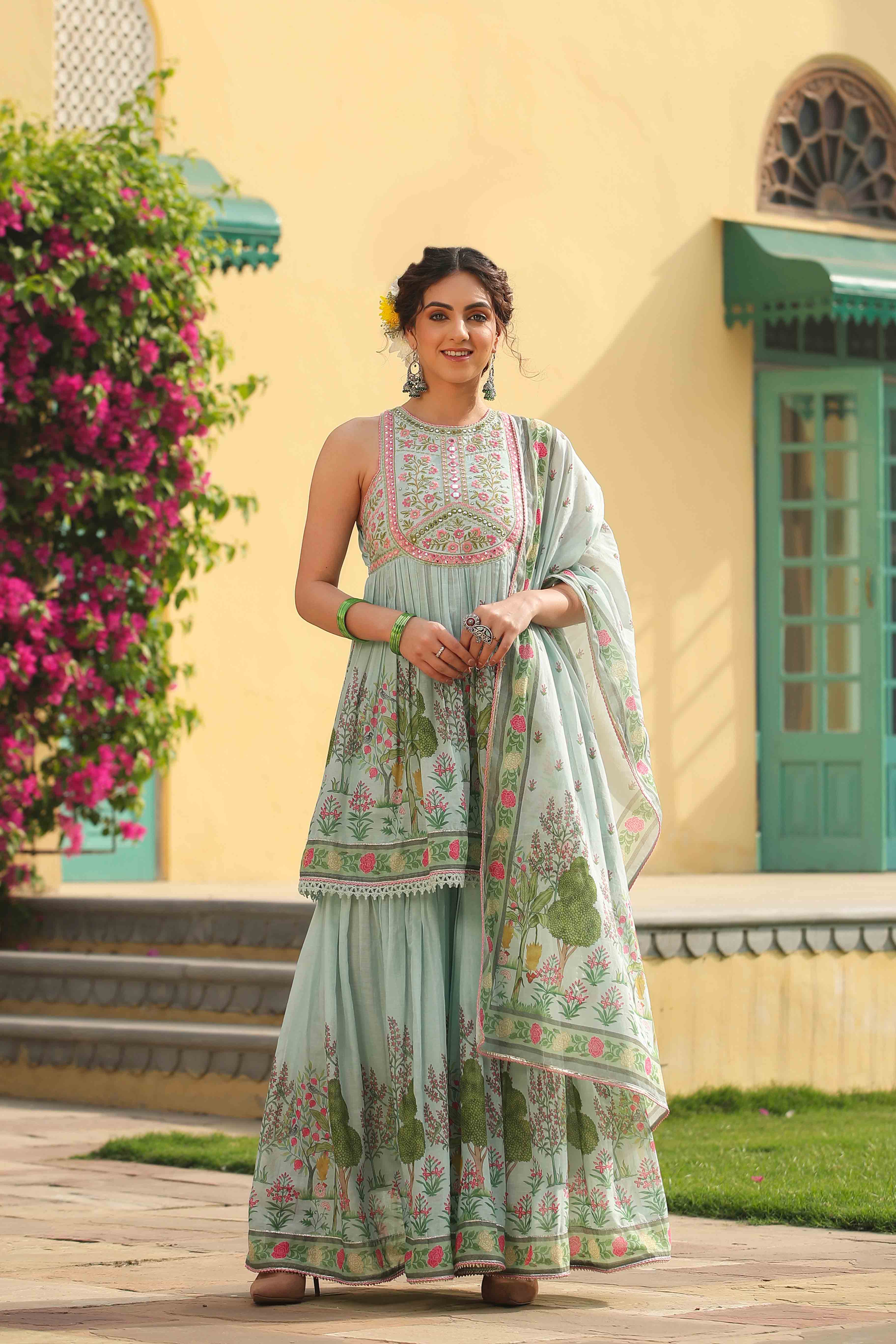 Sea Green Sharara Set