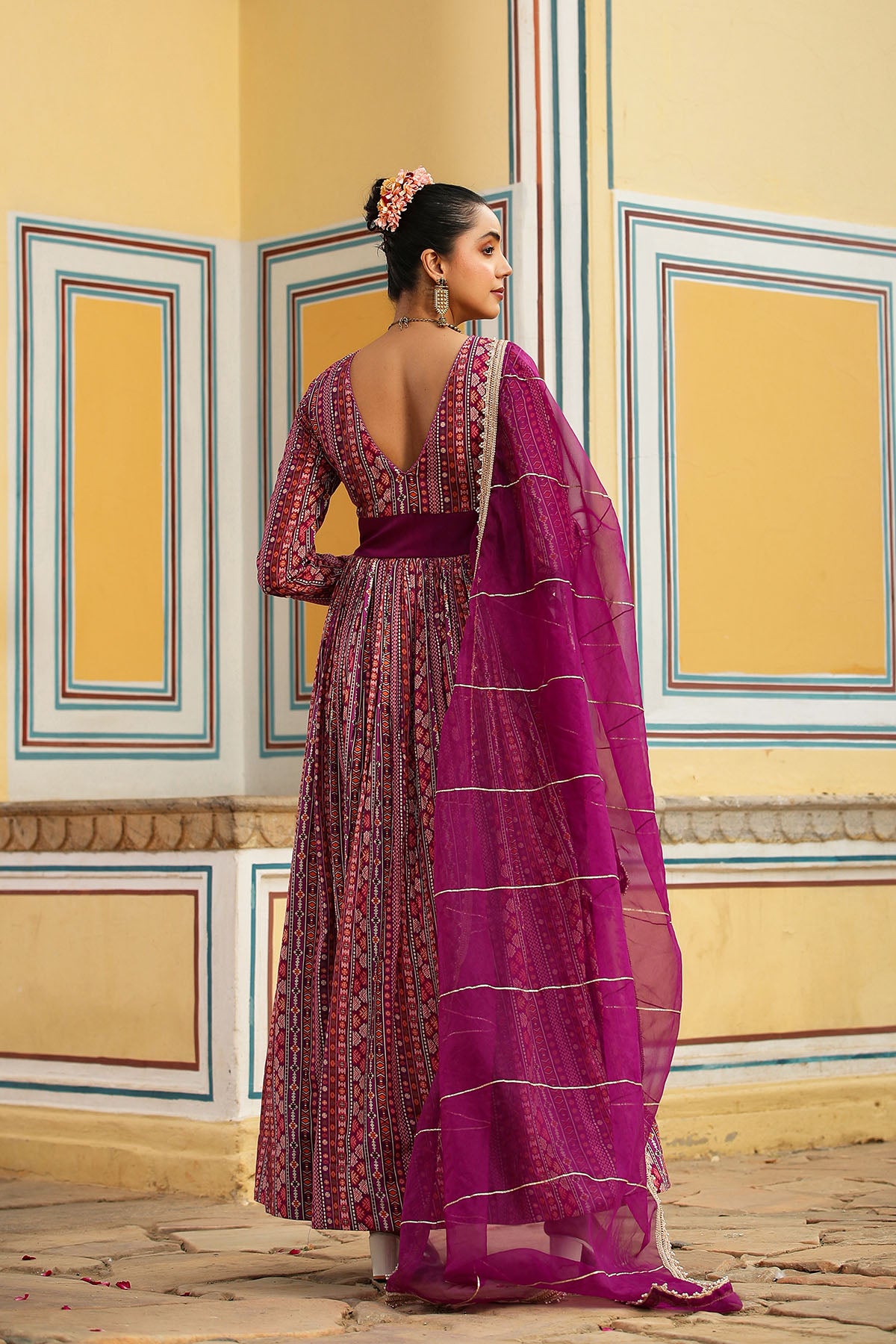 Purple Cotton Handwork Gown Set