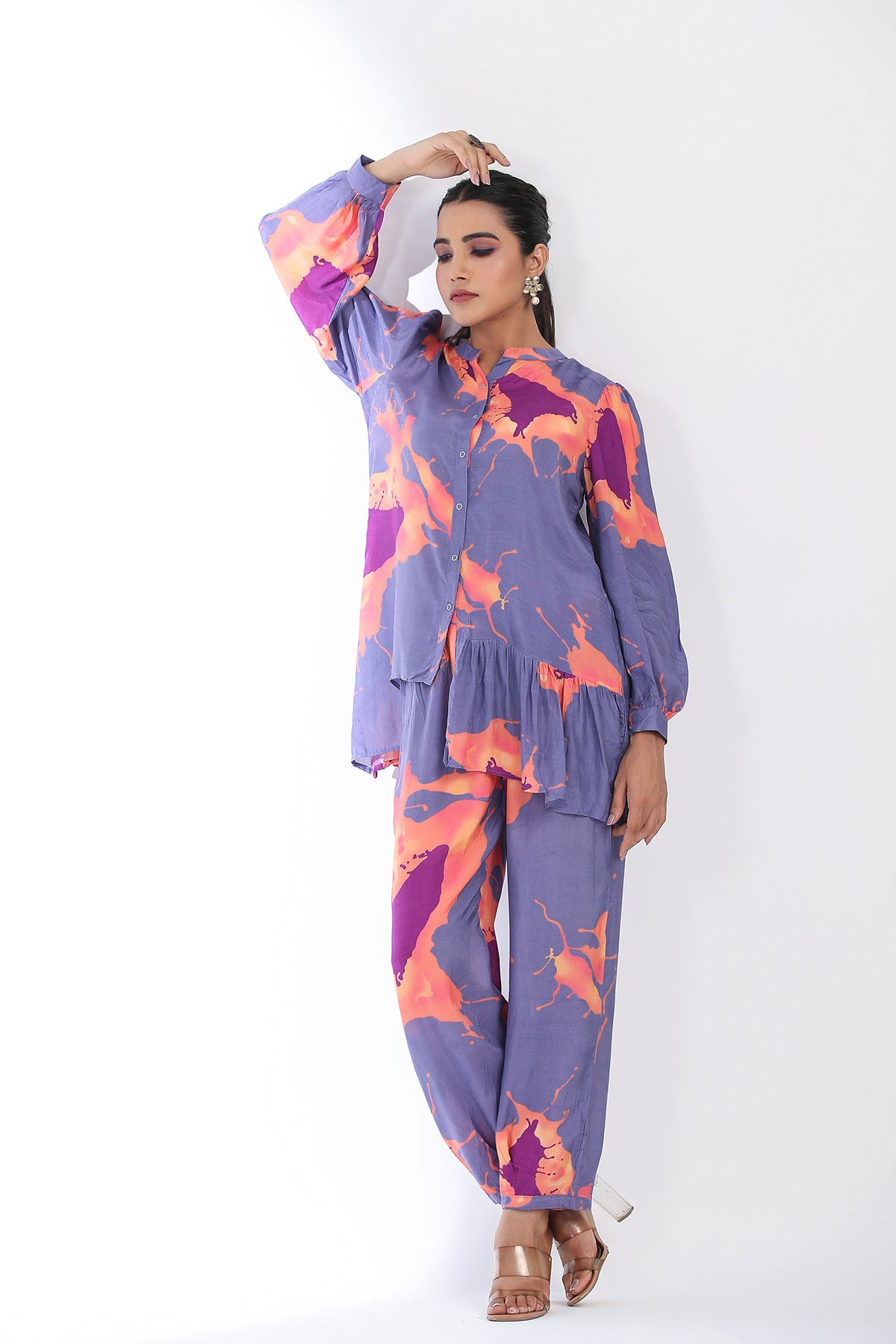 Purple Multicolor Muslin Printed Co-ord Set