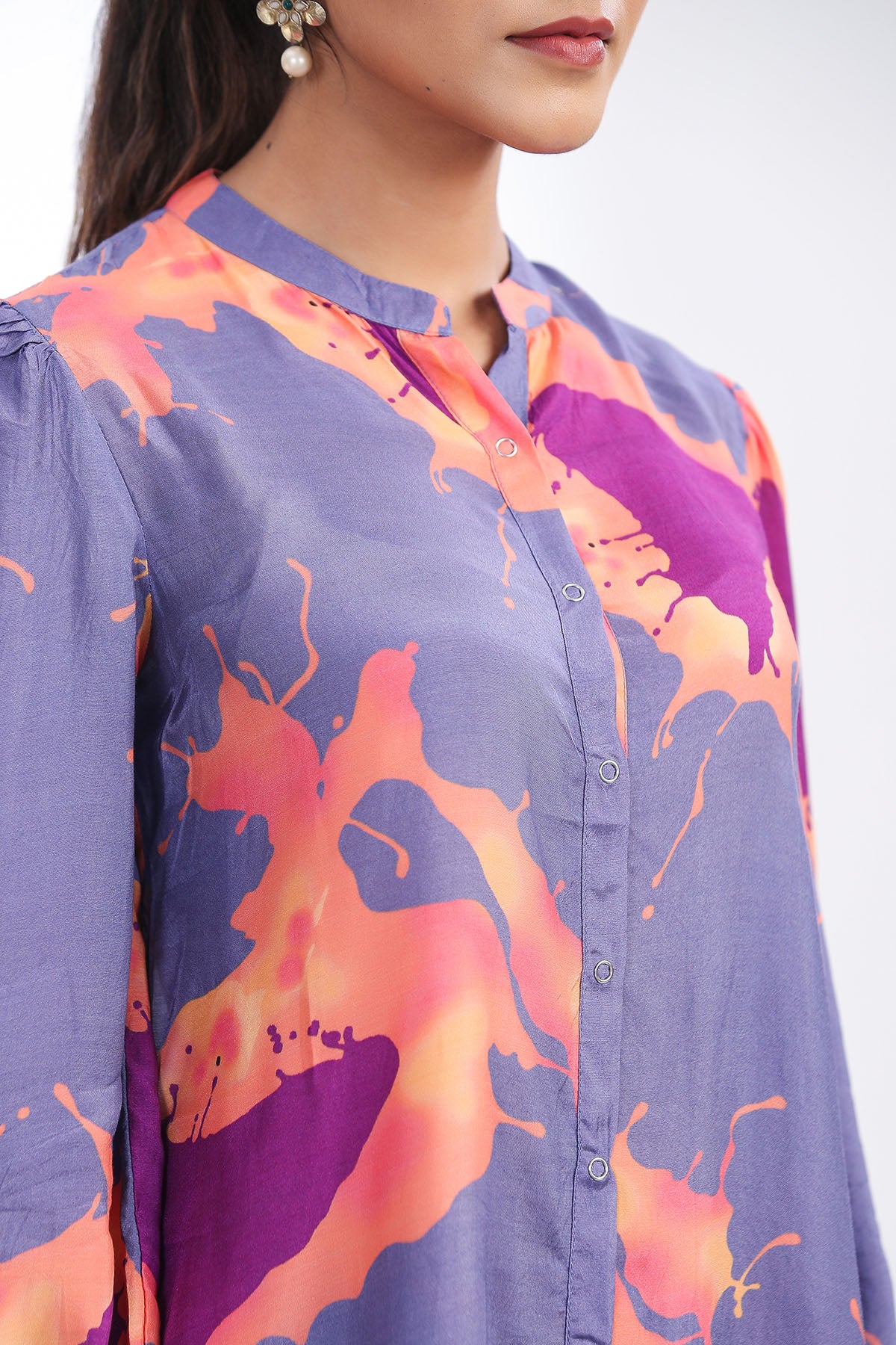 Purple Multicolor Muslin Printed Co-ord Set