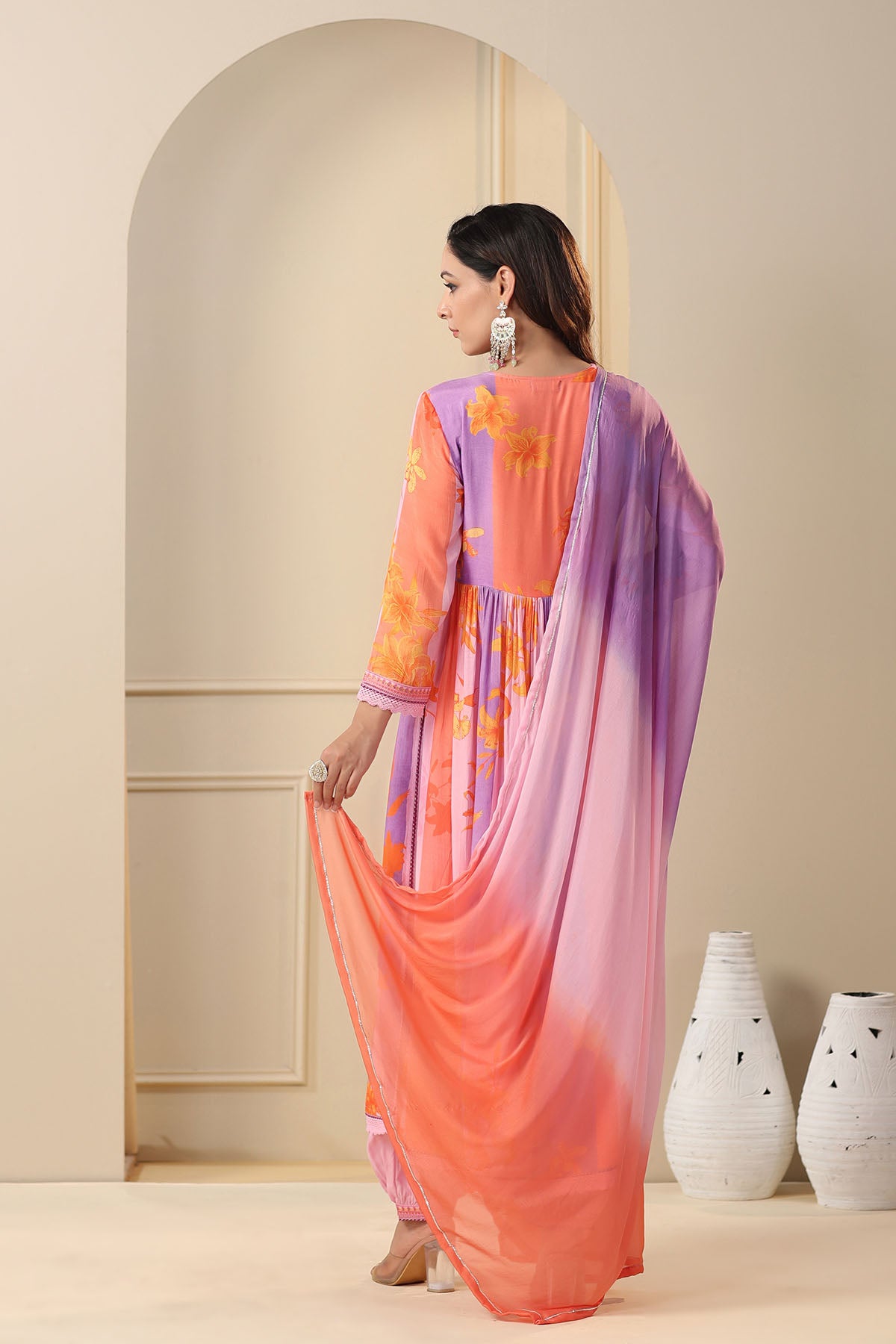 Purple Multicolor Muslin Printed Anarkali Suit