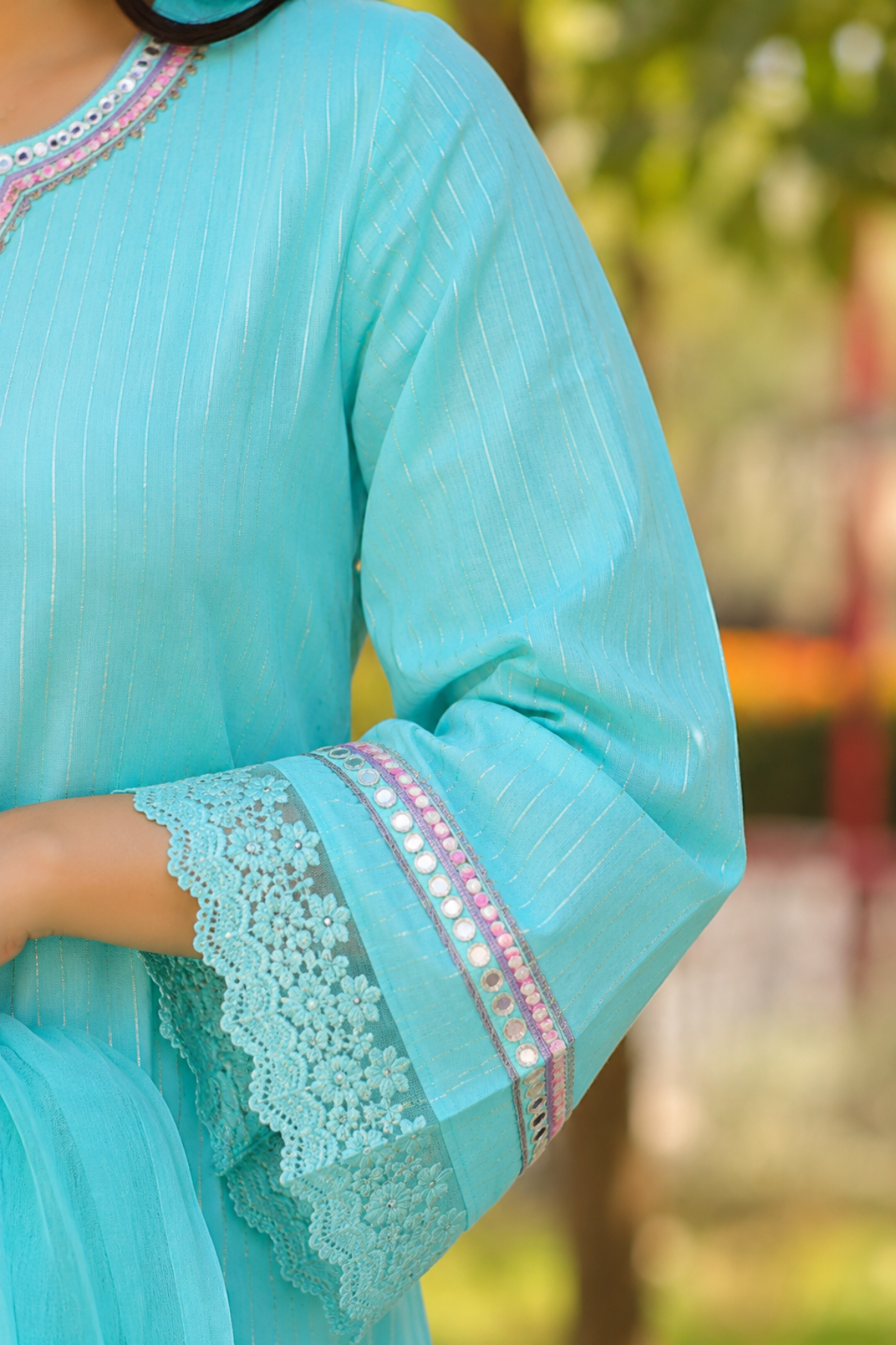 Sky Blue Cotton Embroidered Kurta Set With Dupatta