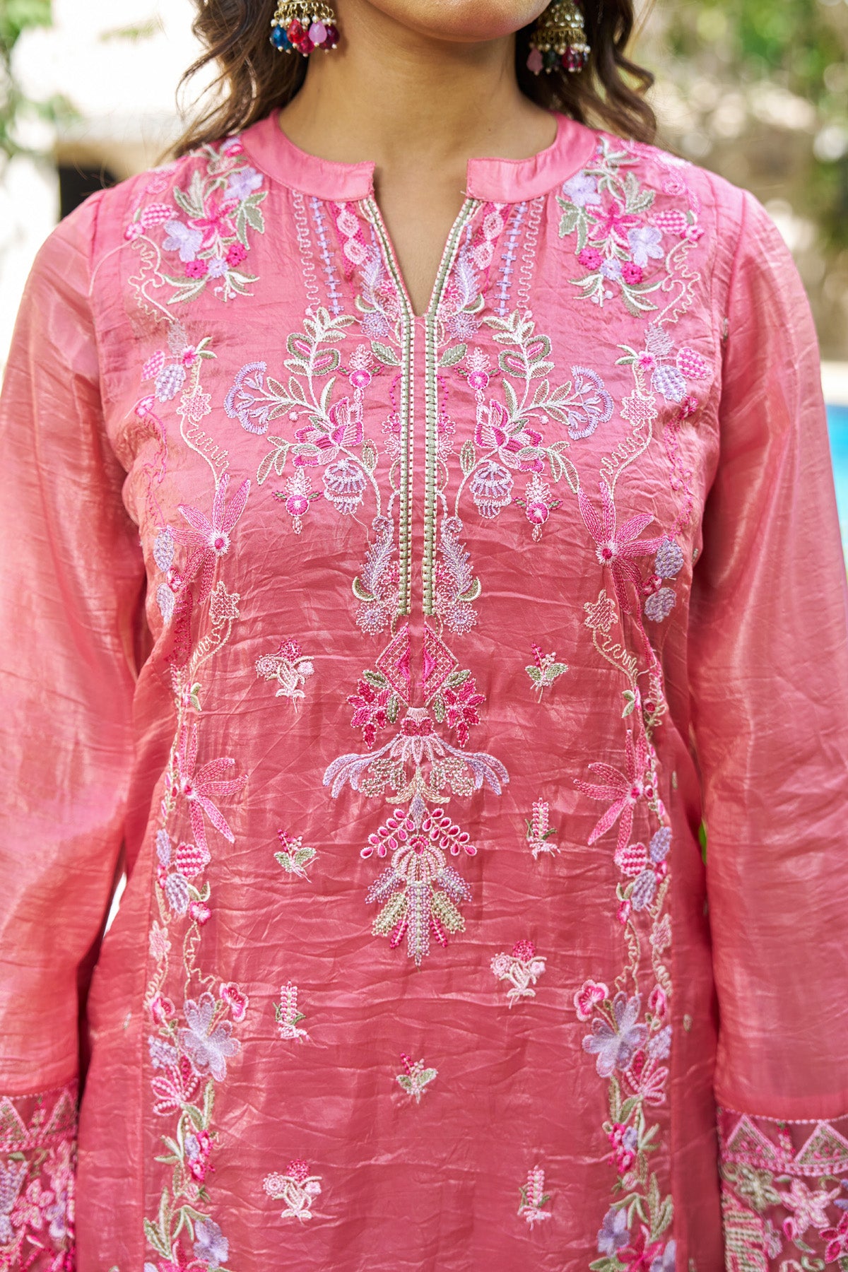 Pink	Goldcrush Embroidered Suit Set With Dupatta