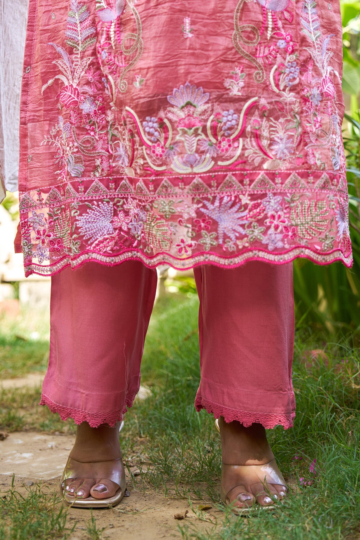 Pink	Goldcrush Embroidered Suit Set With Dupatta