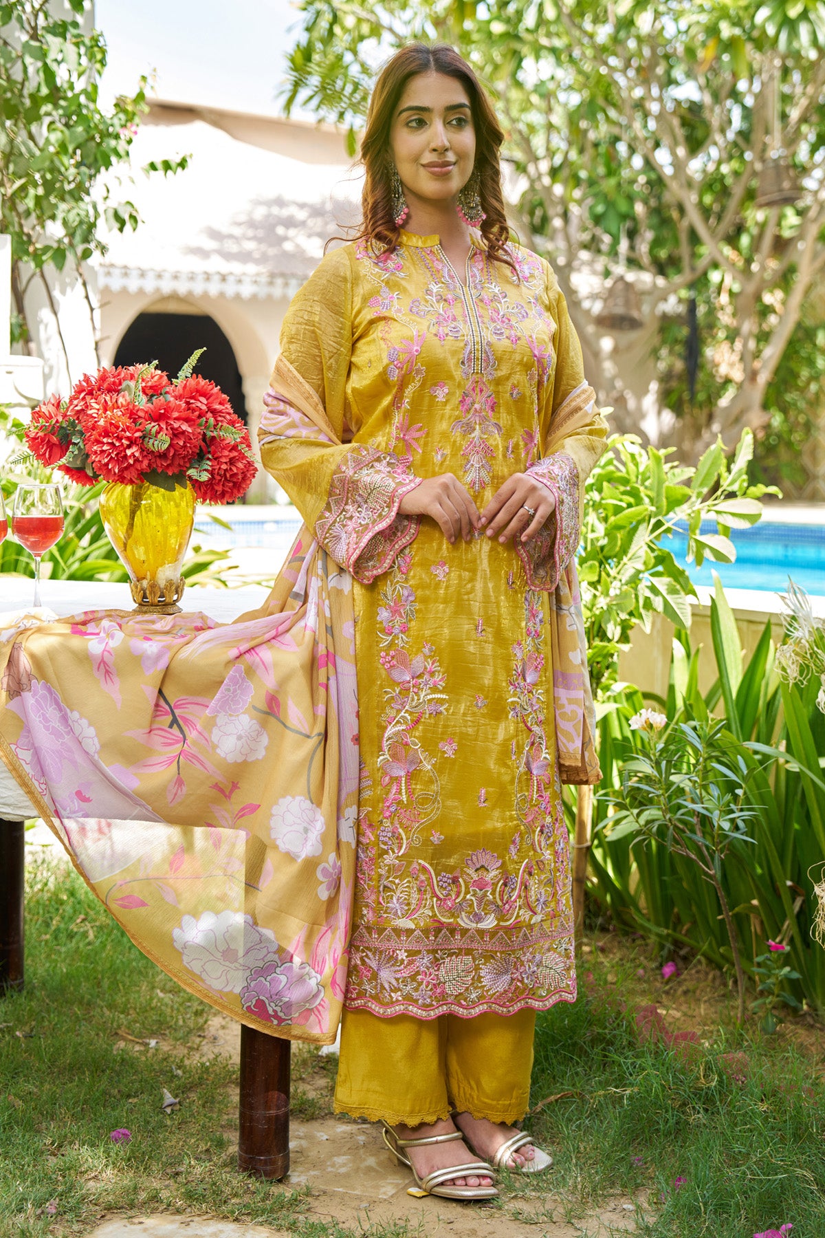 Yellow Goldcrush Embroidered Suit Set With Dupatta