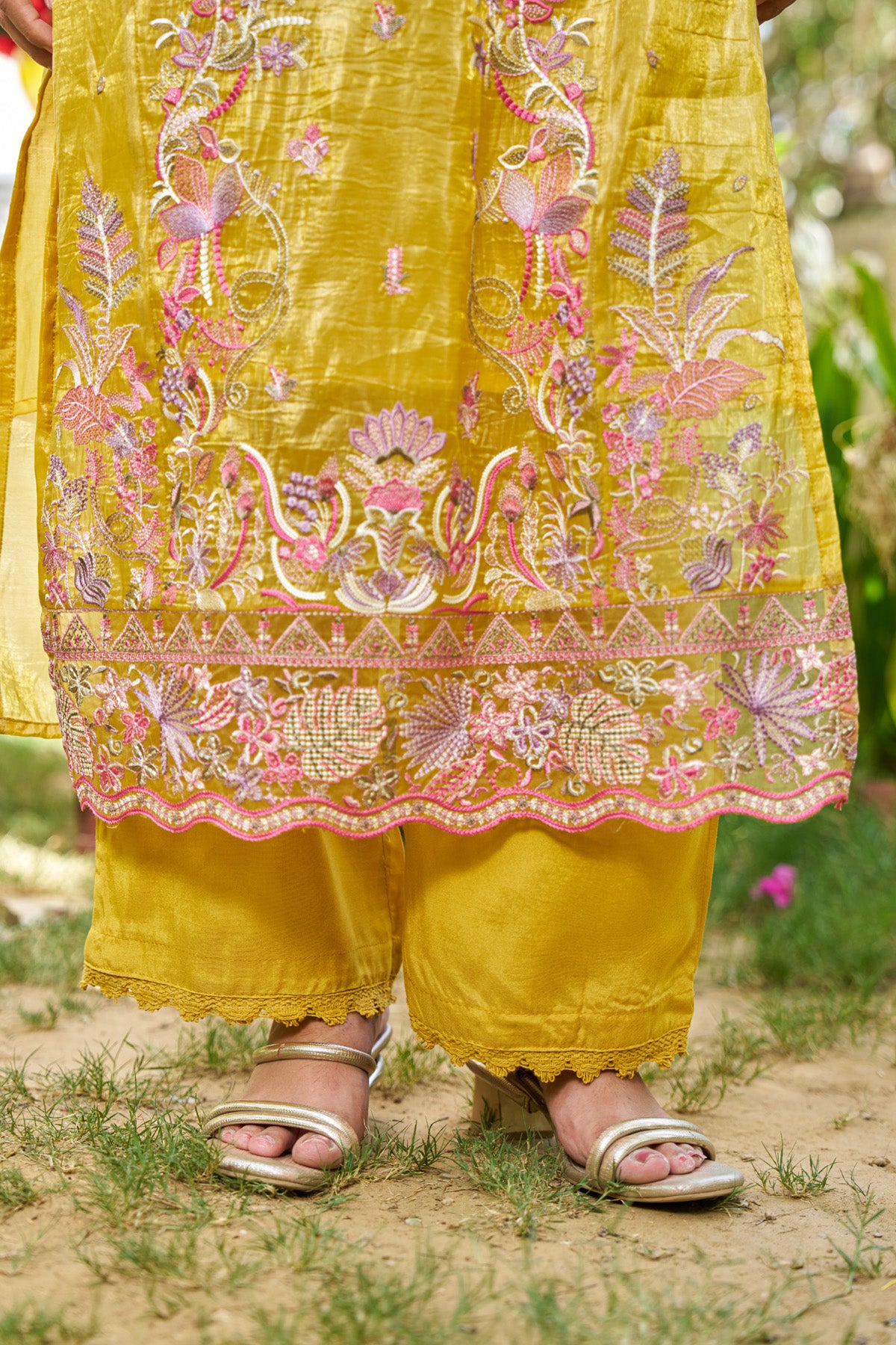 Yellow Goldcrush Embroidered Suit Set With Dupatta