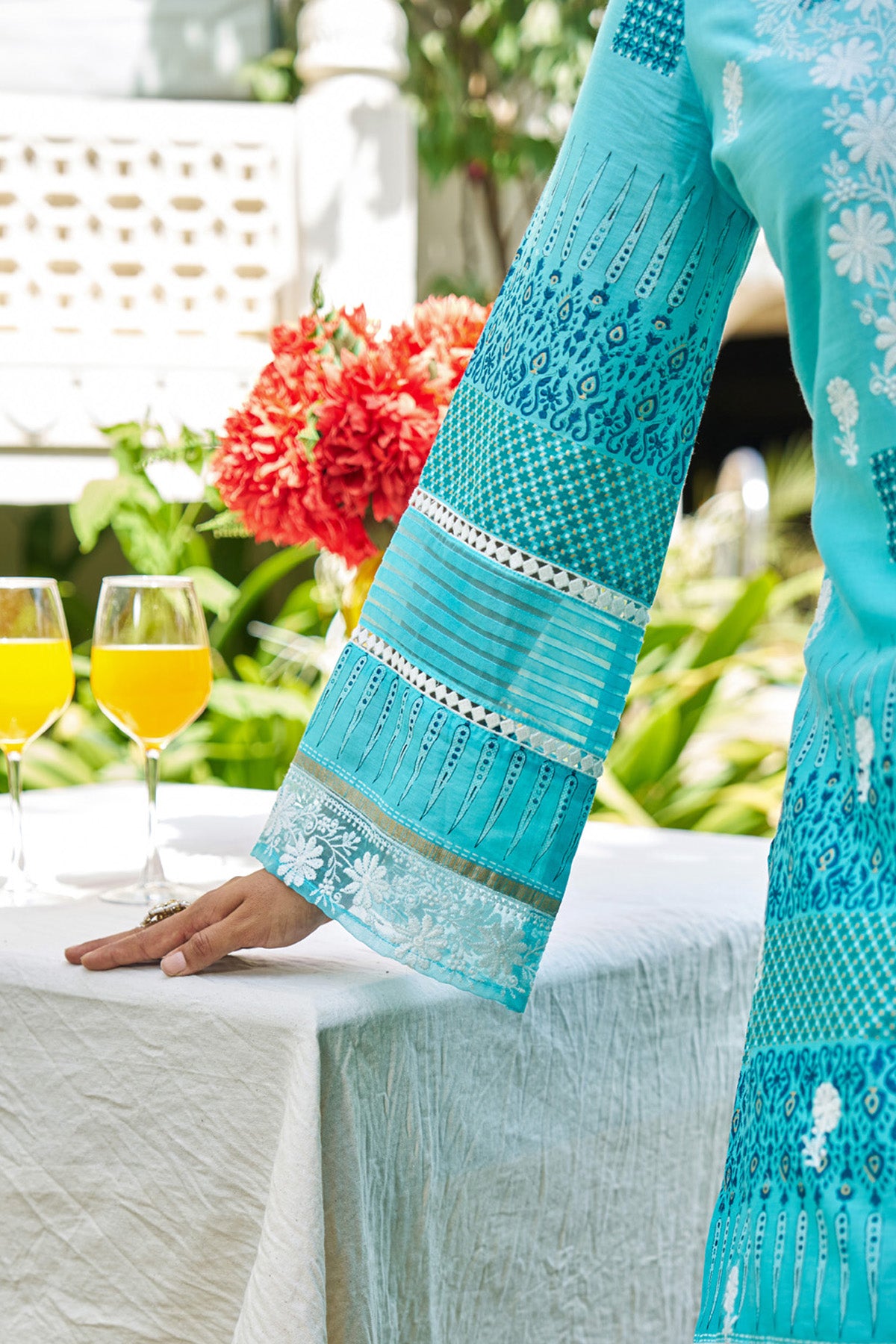 Sky Blue Cotton Handwork Suit Set