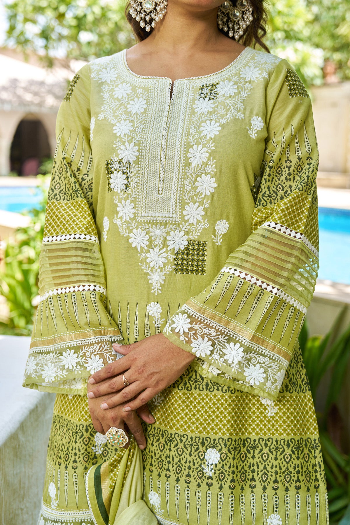 Green Cotton Handwork Suit Set