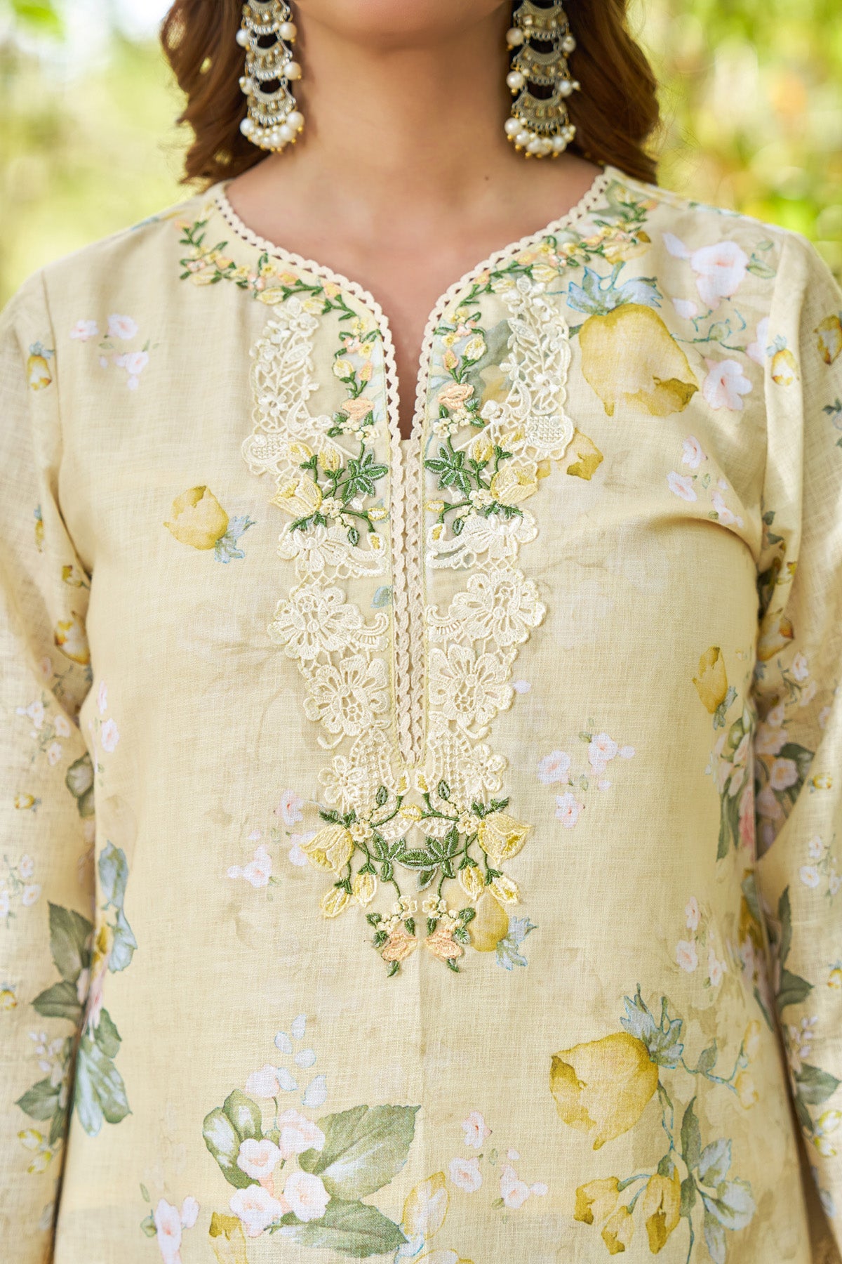 Green linen embroidered Farshi Suit Set With Dupatta