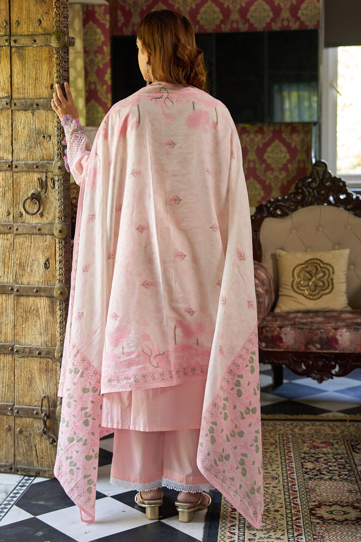 Pink Cotton Embroidered Suit Set