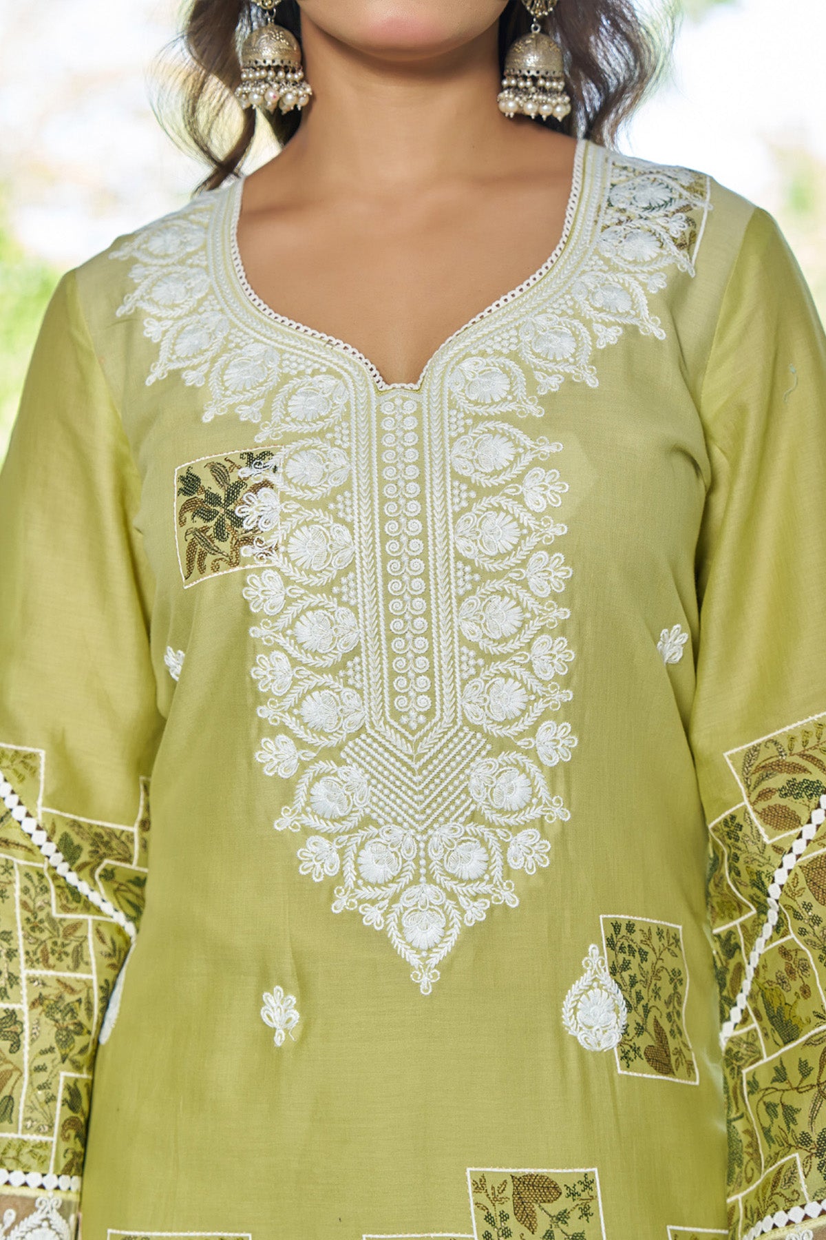 Green Cotton Handwork Suit Set