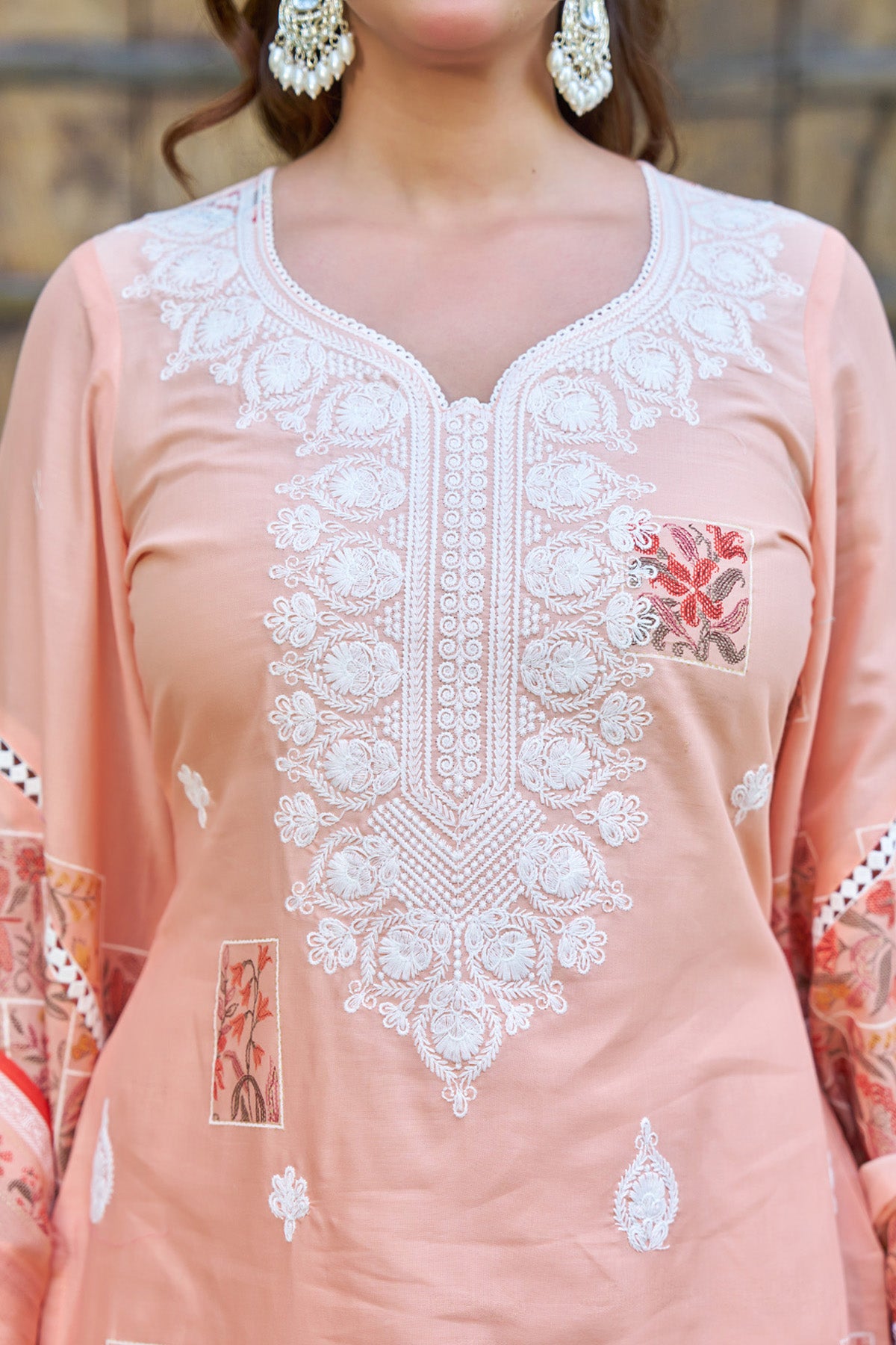 Peach Cotton Handwork Suit Set