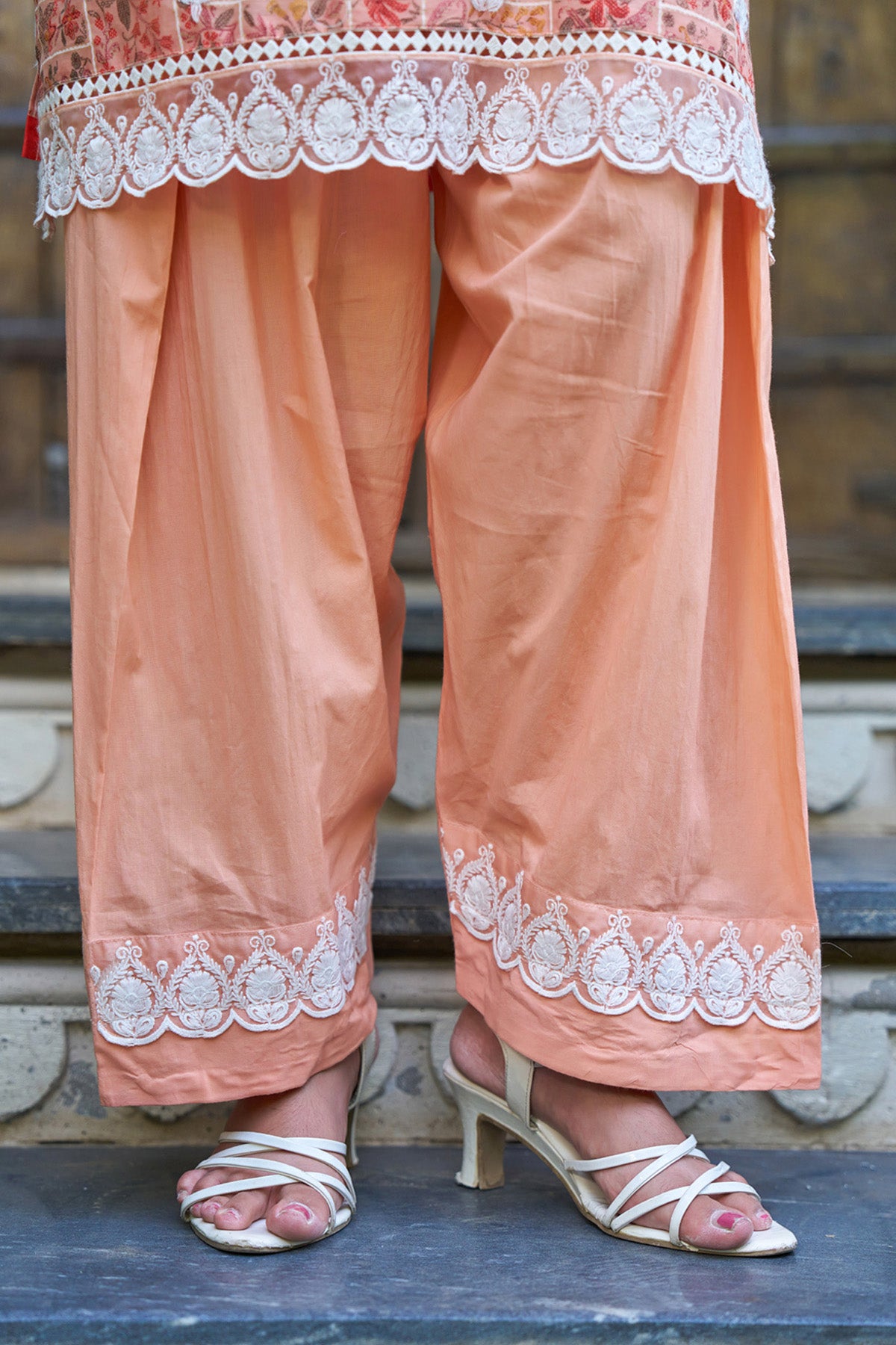 Peach Cotton Handwork Suit Set