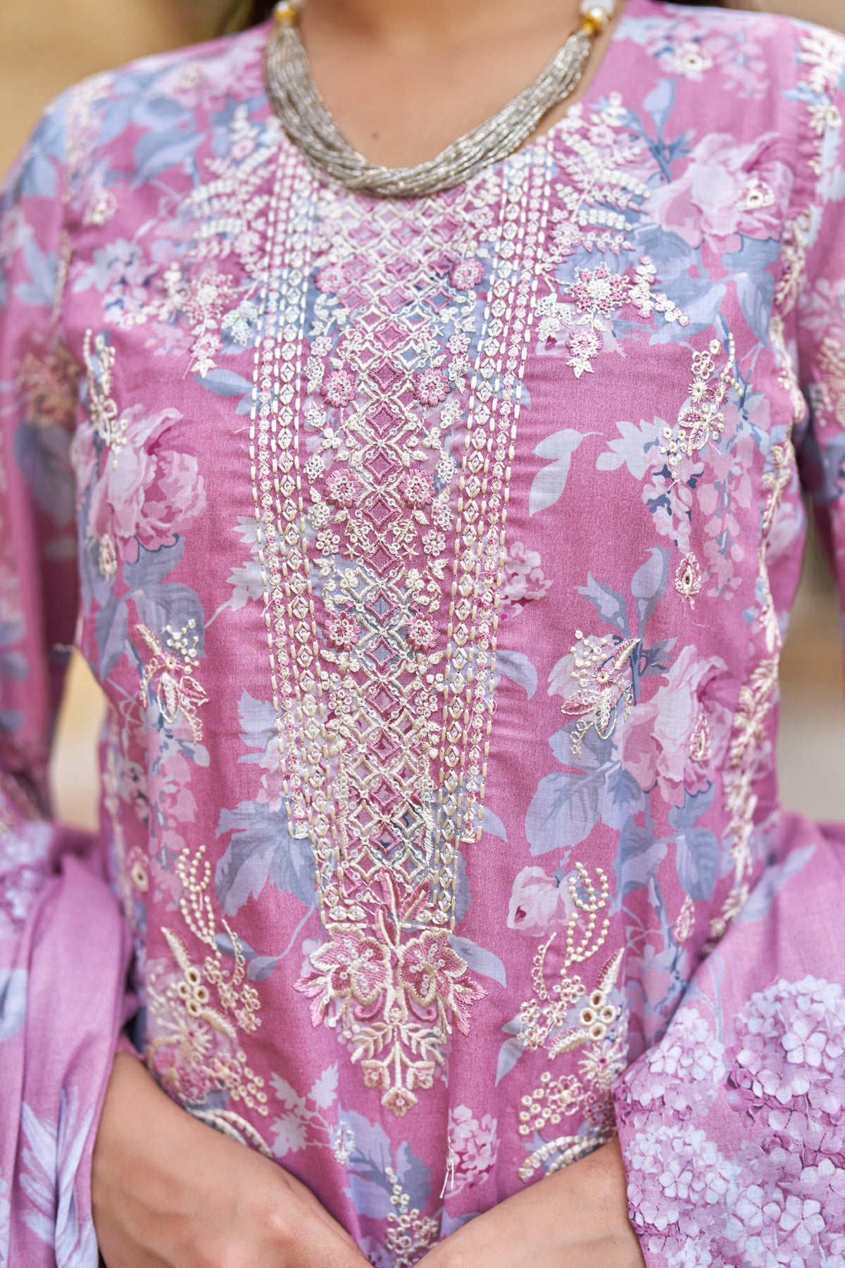 Pink Cotton Embroidered Suit Set
