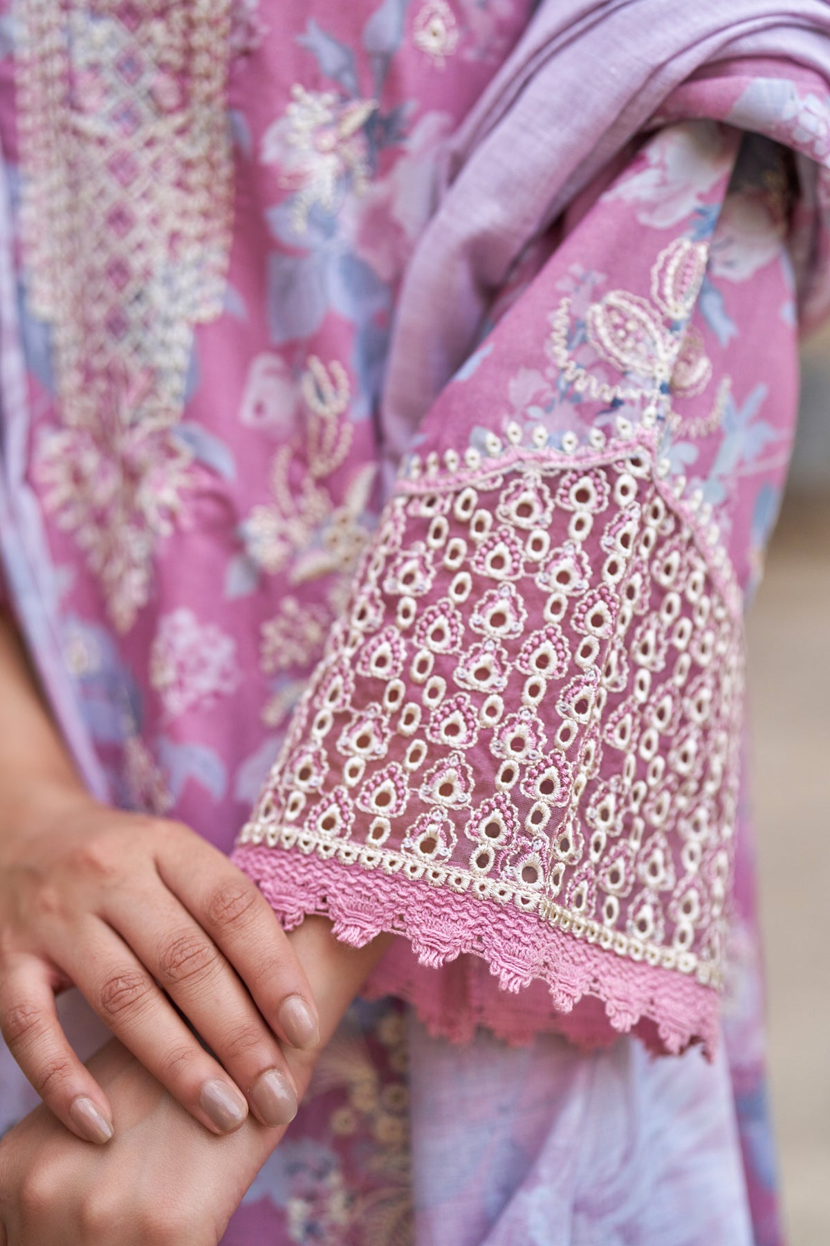 Pink Cotton Embroidered Suit Set