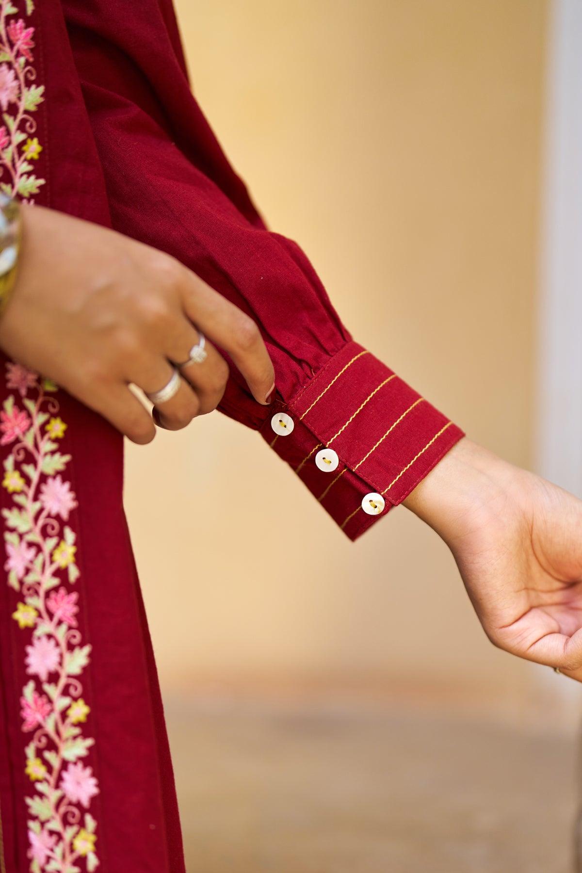 Red Cotton Embroidered Cord Set