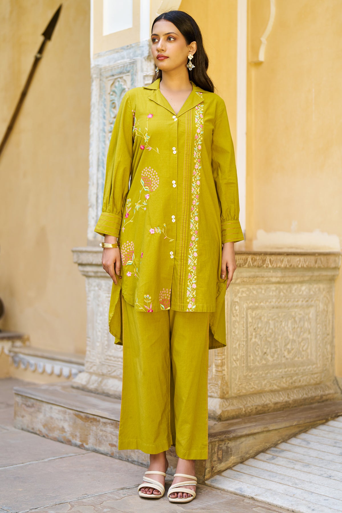 Mustard Cotton Embroidered Cord Set