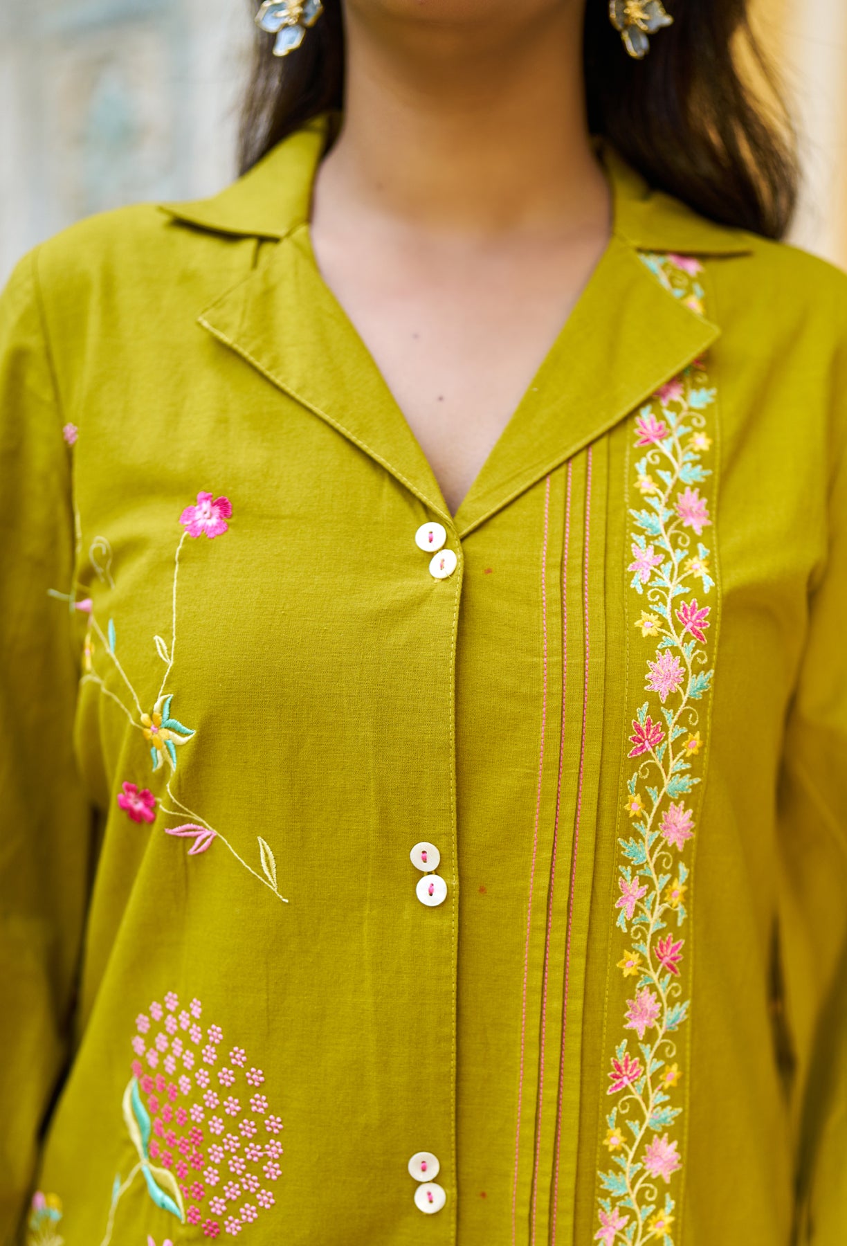Mustard Cotton Embroidered Cord Set