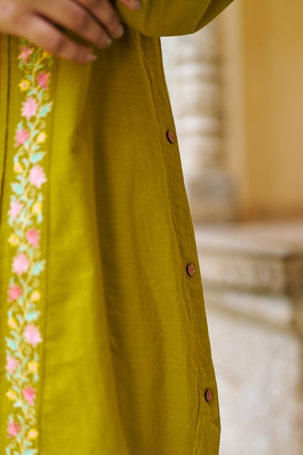 Mustard Cotton Embroidered Cord Set