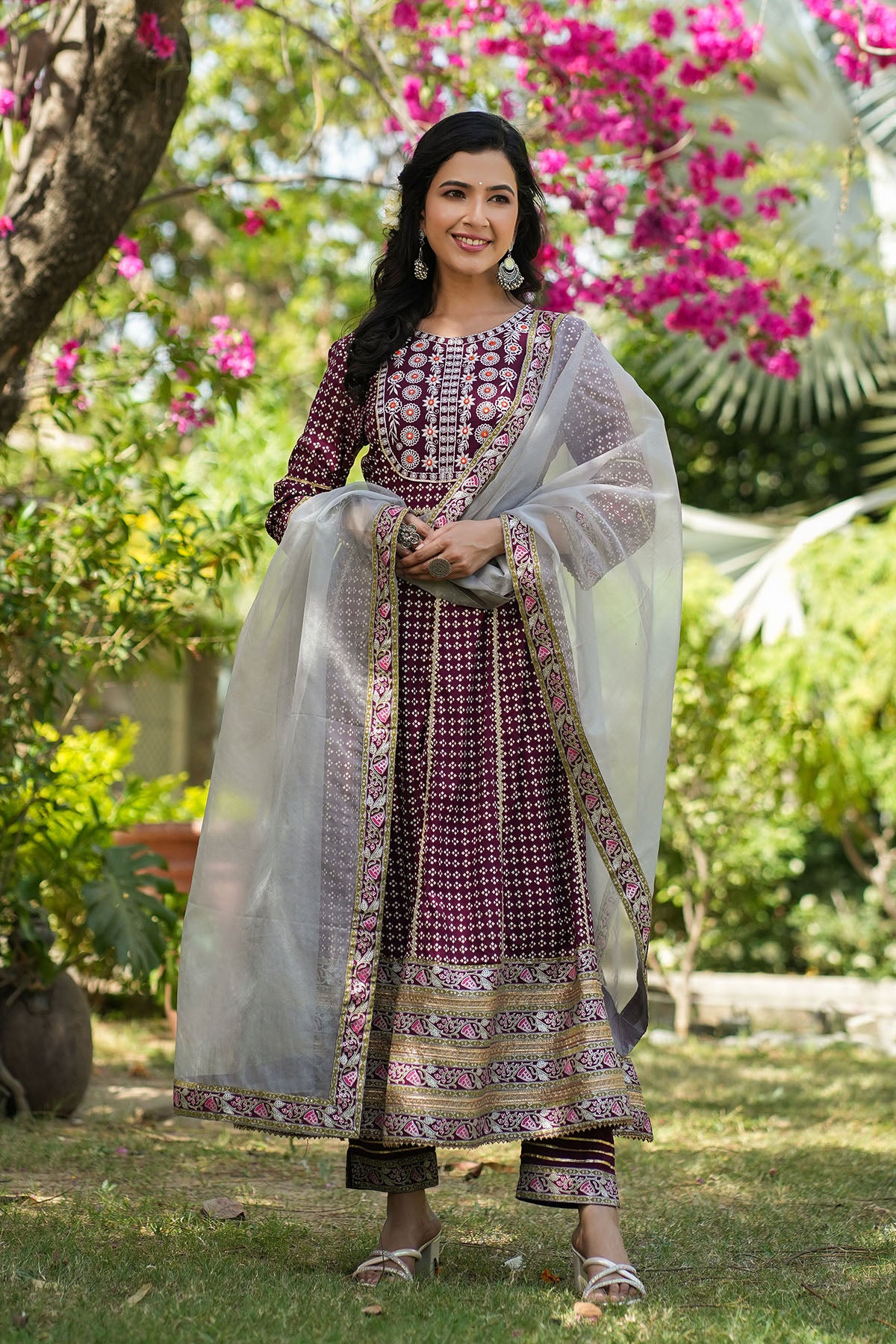 Magenta Rayon Gotapatti Anarkali suit