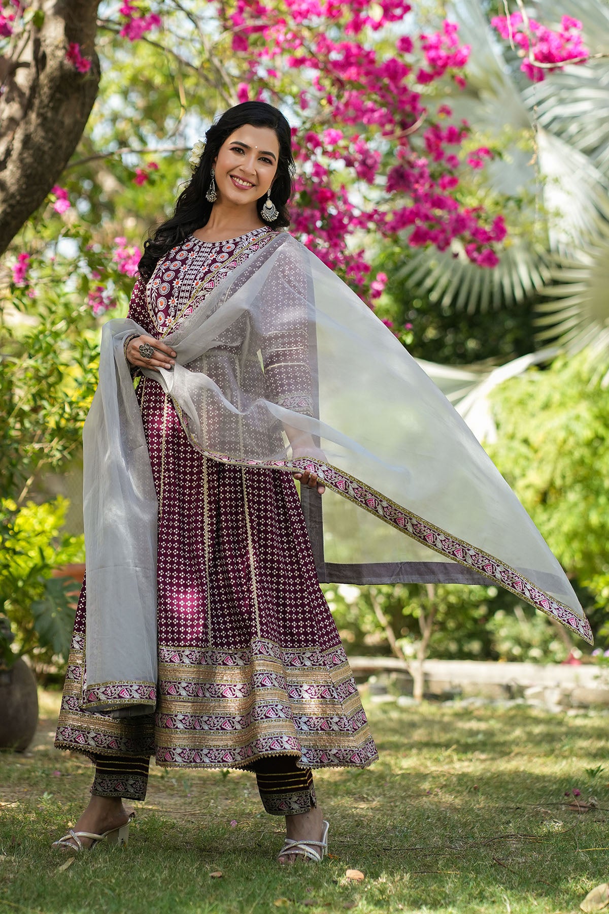 Magenta Rayon Gotapatti Anarkali suit