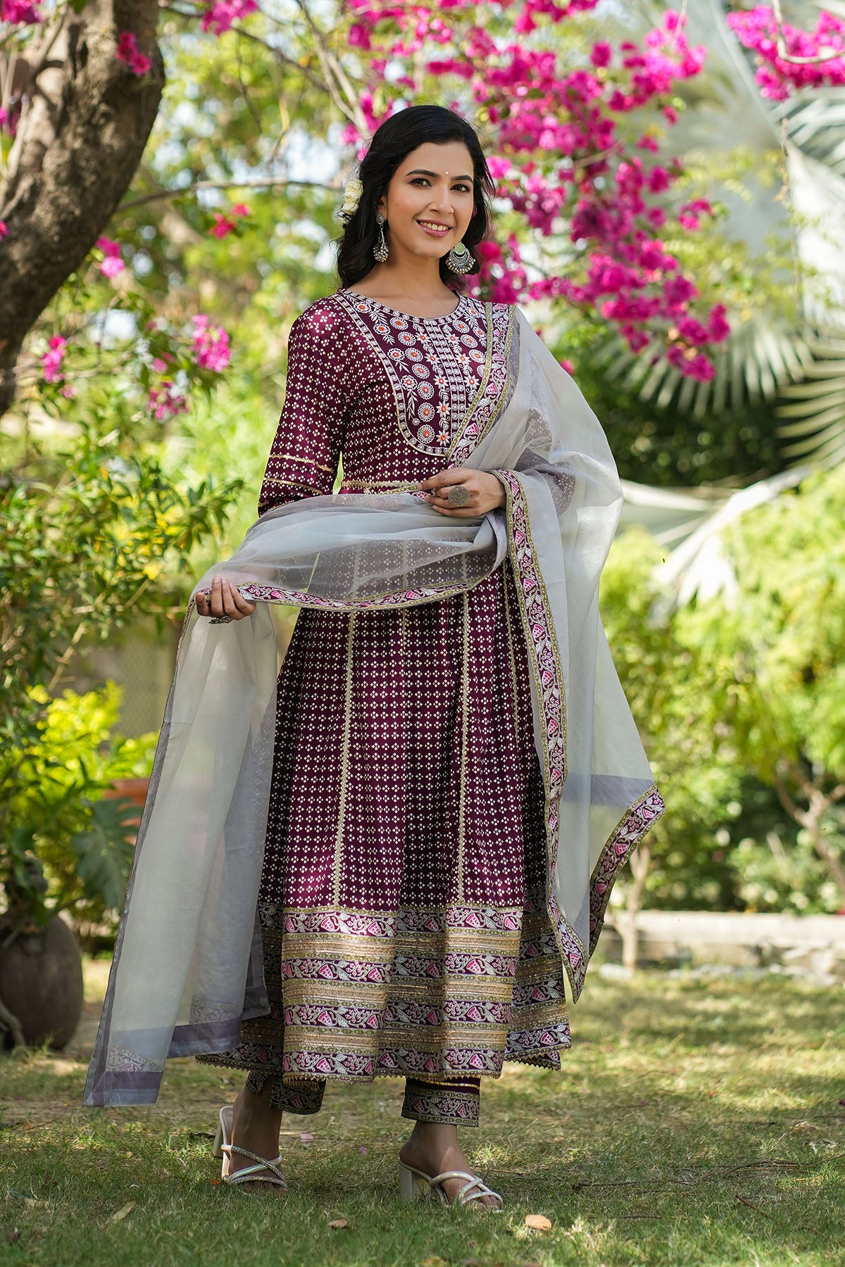 Magenta Rayon Gotapatti Anarkali suit