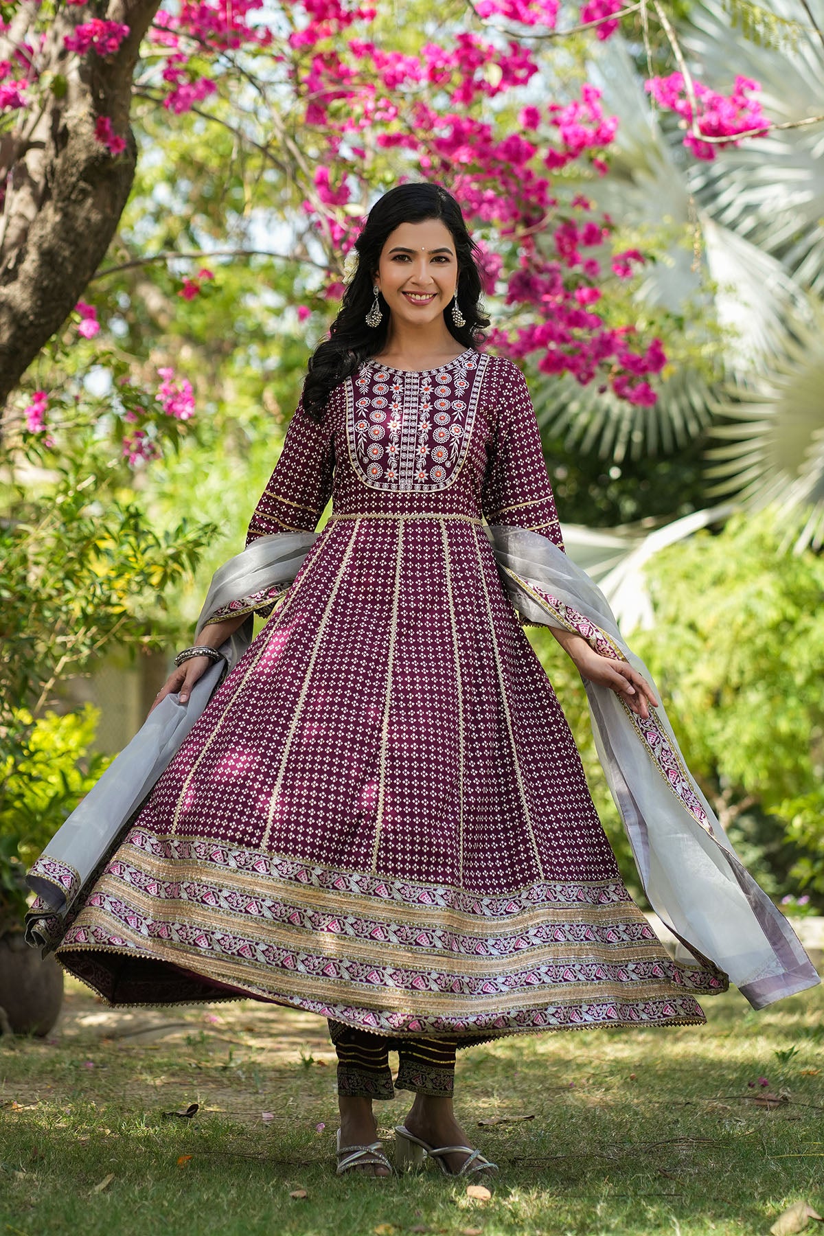 Magenta Rayon Gotapatti Anarkali suit