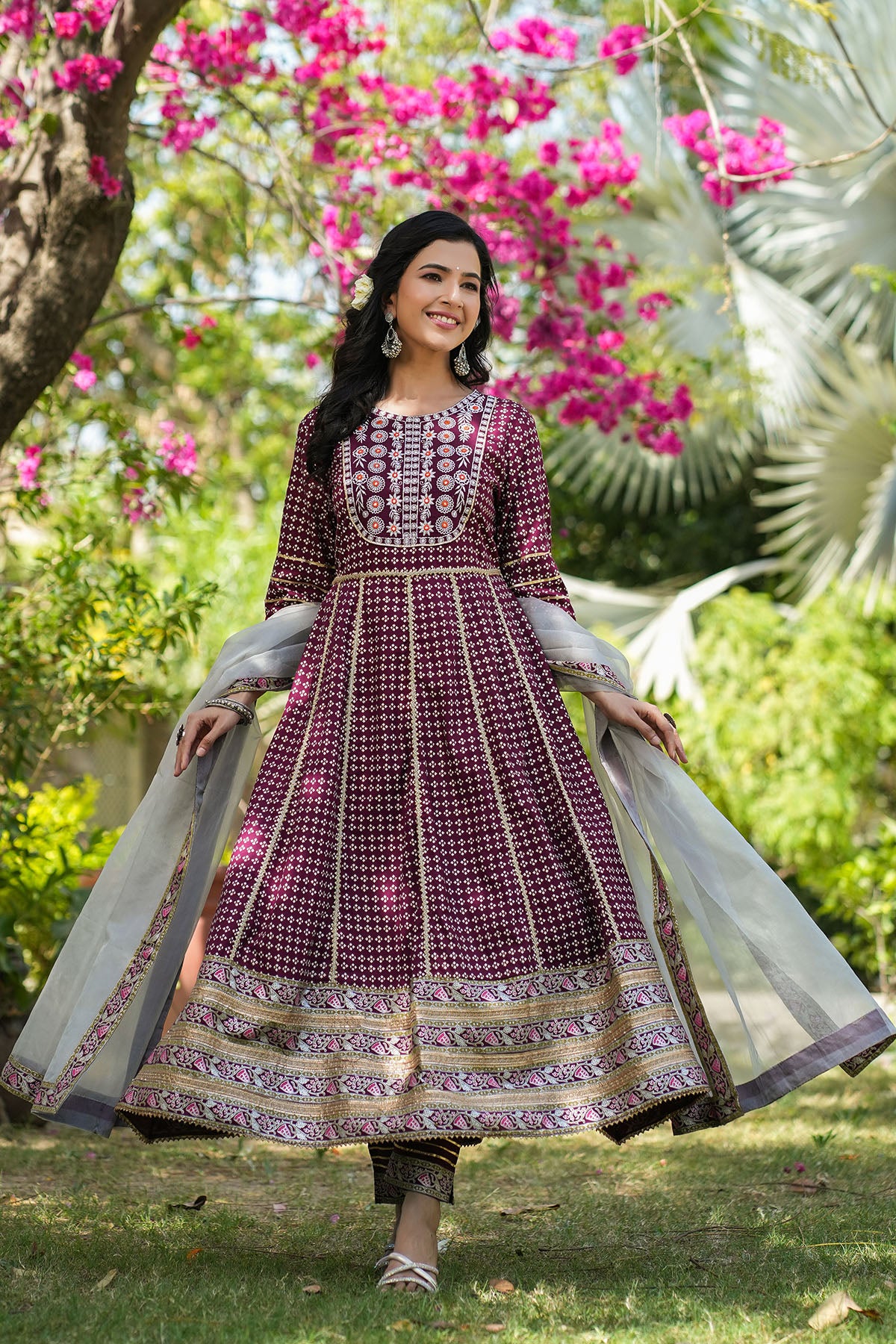 Magenta Rayon Gotapatti Anarkali suit