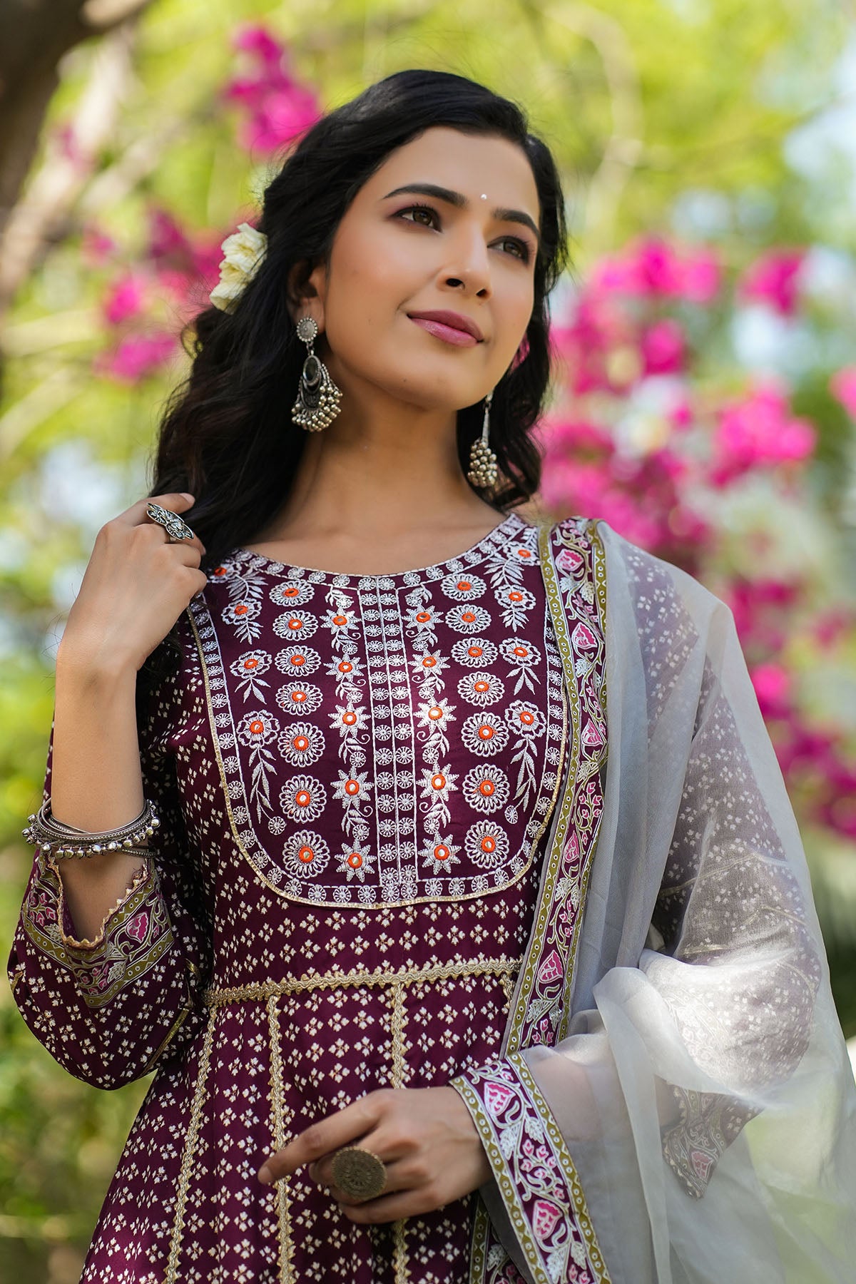 Magenta Rayon Gotapatti Anarkali suit