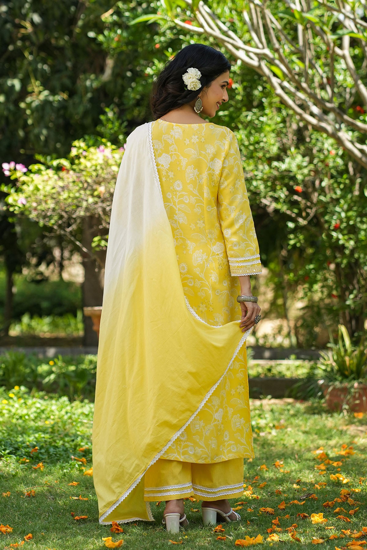 Yellow Rayon Embroidered Straight Suit