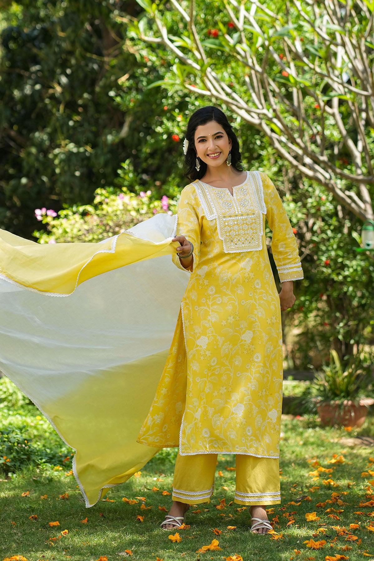 Yellow Rayon Embroidered Straight Suit