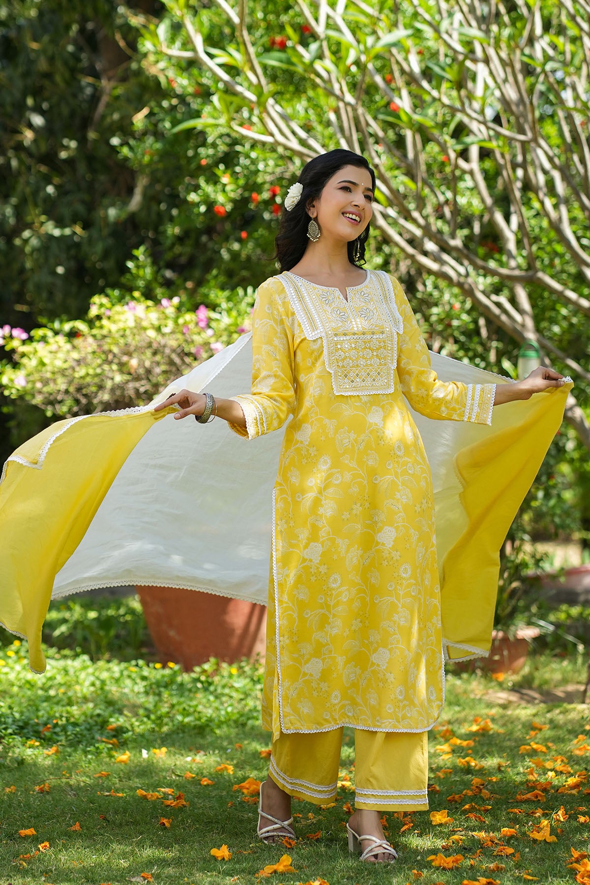 Yellow Rayon Embroidered Straight Suit