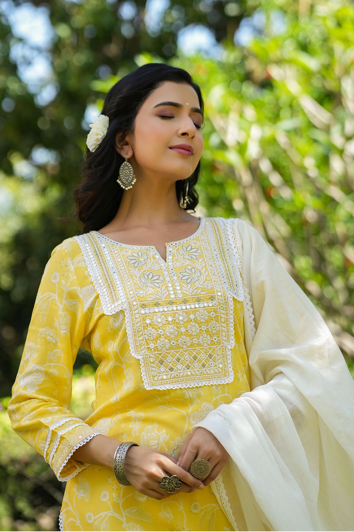 Yellow Rayon Embroidered Straight Suit