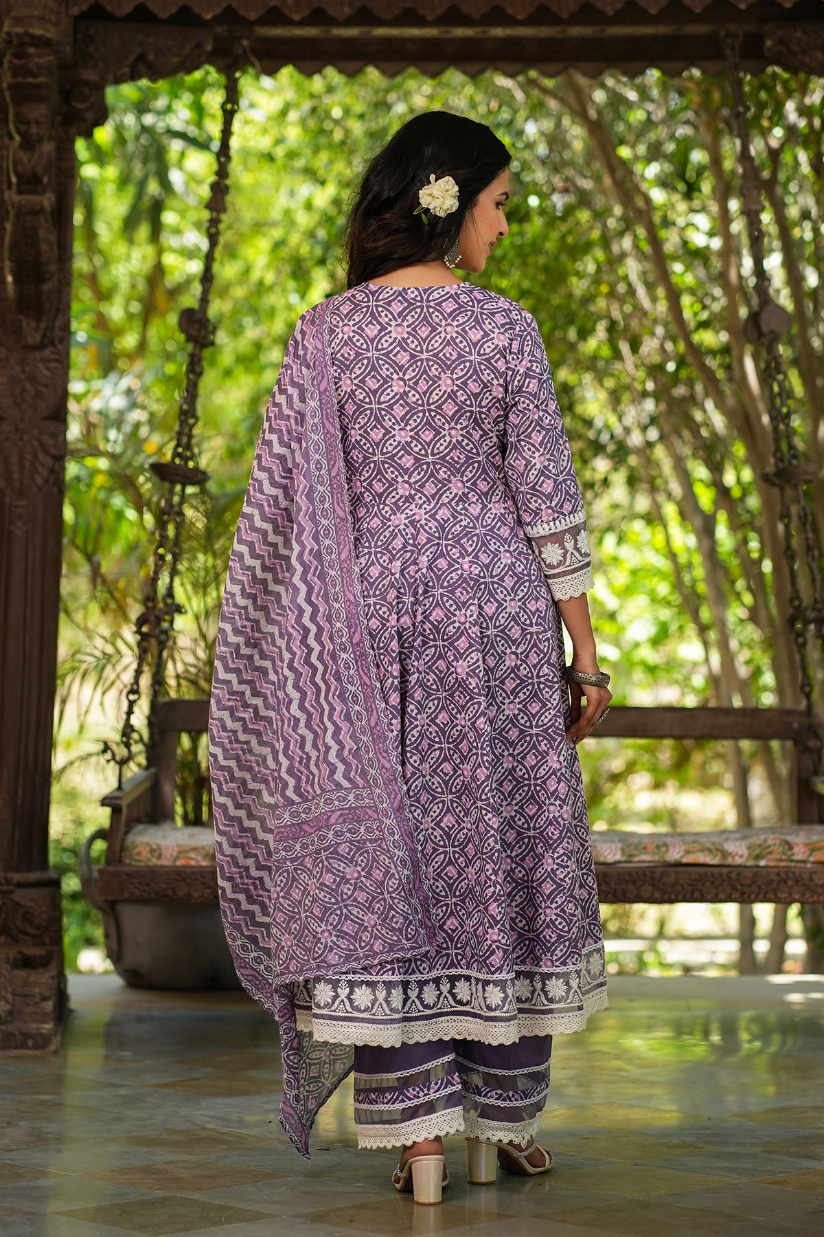 Magenta Cotton Embroidered Anarkali Suit
